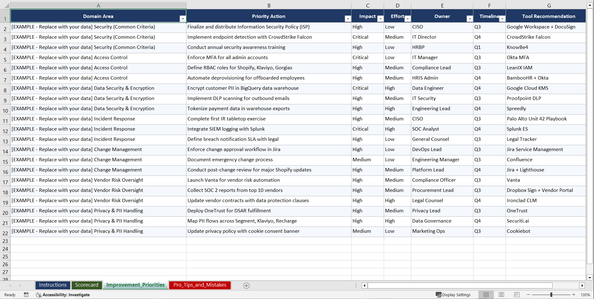 SOC 2 Type II Compliance for High Growth DTC Playbook (Excel template (XLSX)) Preview Image