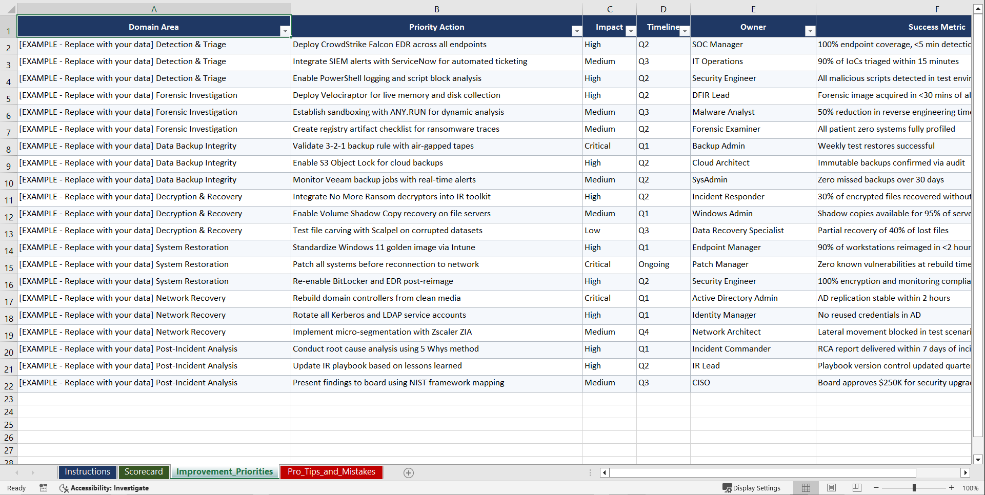 Ransomware Recovery Playbook (Excel template (XLSX)) Preview Image