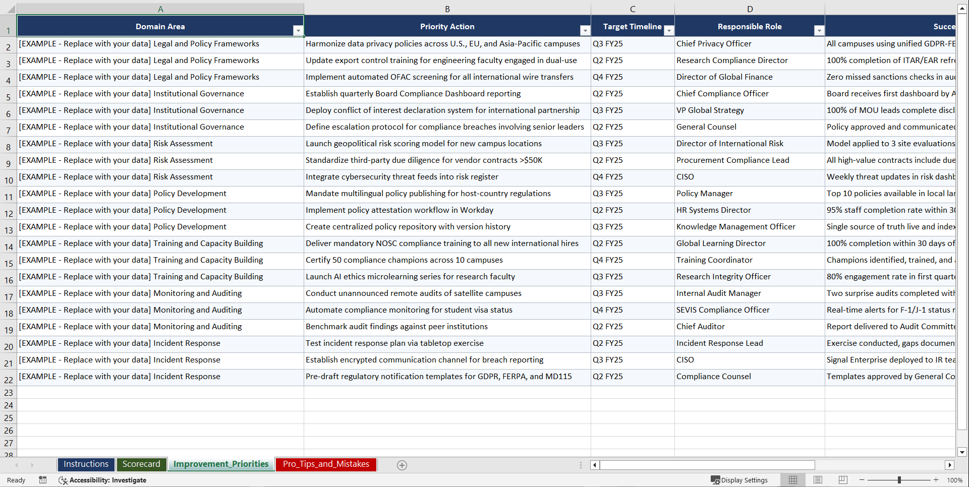 MD115 & NOSC Compliance for Senior International Playbook (Excel template (XLSX)) Preview Image