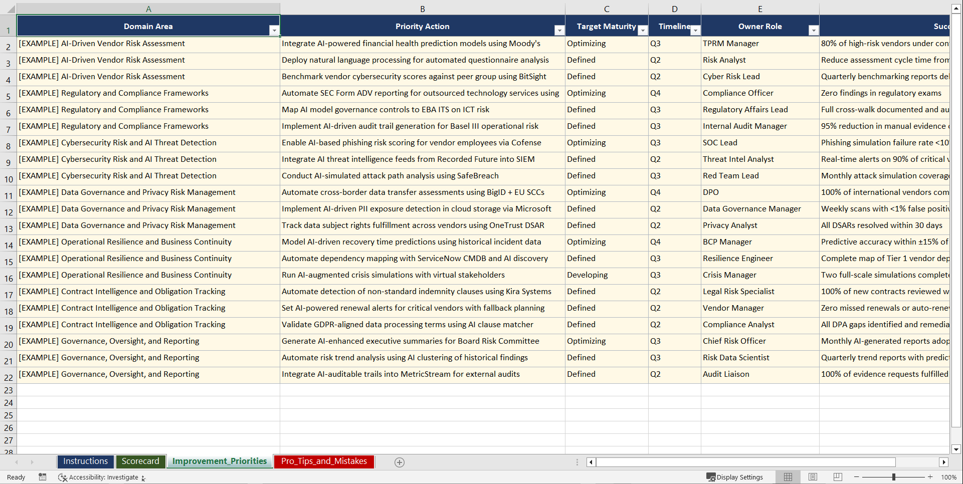 AI-Enhanced TPRM for Financial Services Leaders Playbook (Excel template (XLSX)) Preview Image