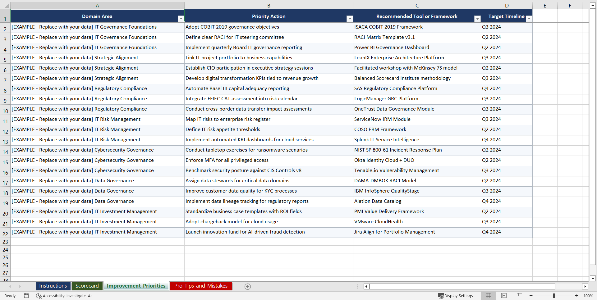 IT Governance & Strategic Alignment for Financial Playbook (Excel template (XLSX)) Preview Image