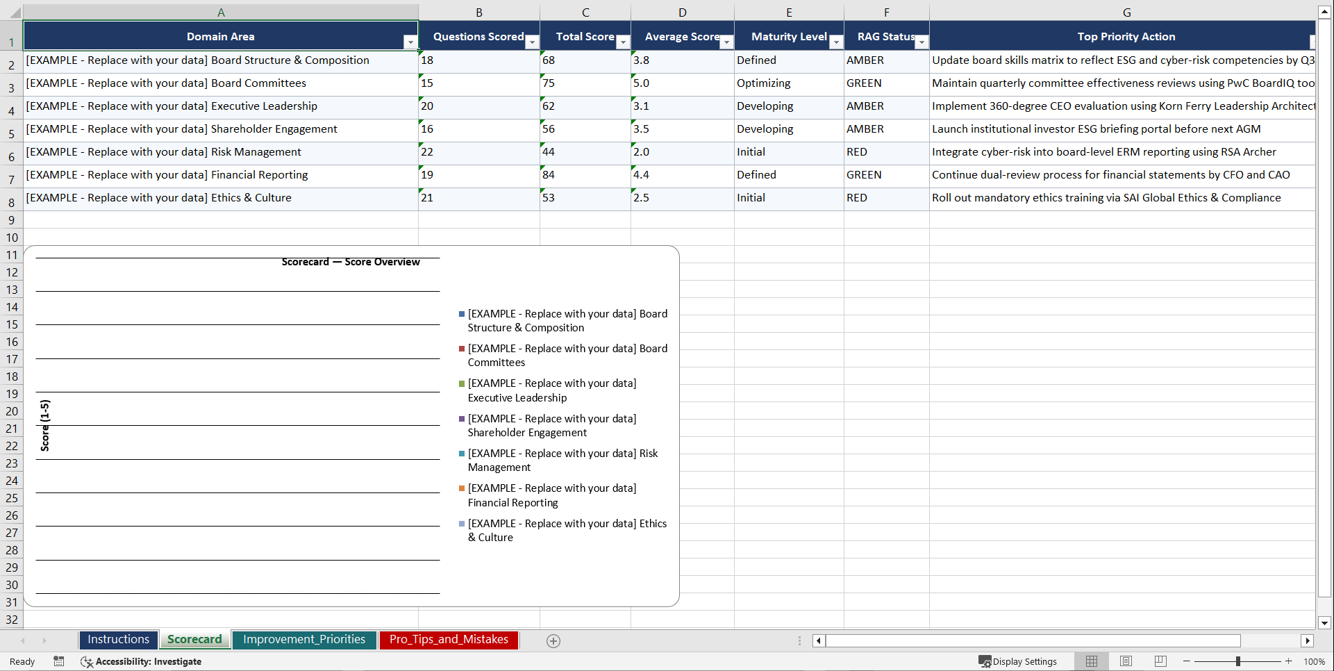 Corporate Governance Best Practices Playbook (Excel template (XLSX)) Preview Image