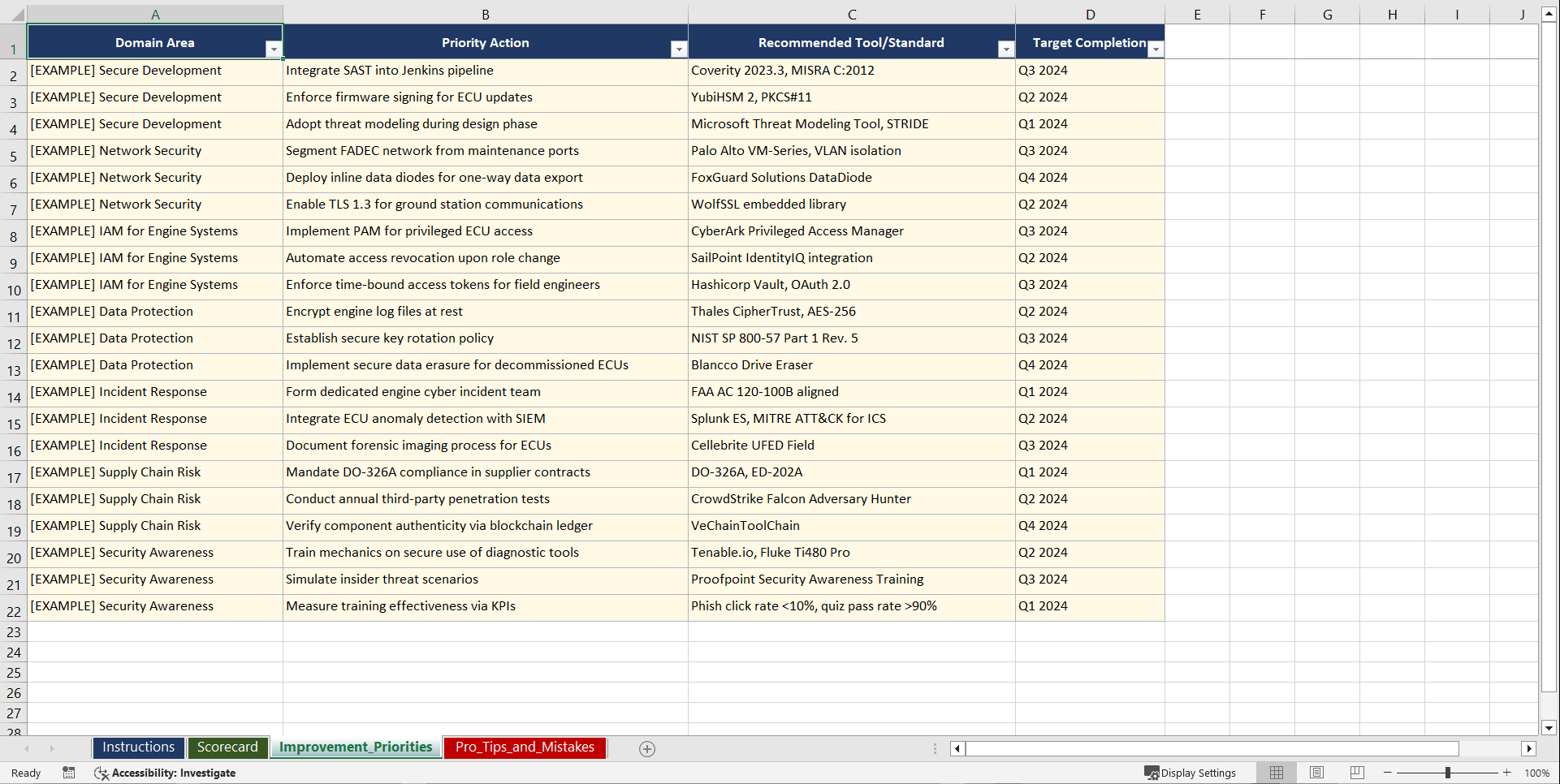 NIST Cyber Awareness Program for Aviation Engine Playbook (Excel template (XLSX)) Preview Image