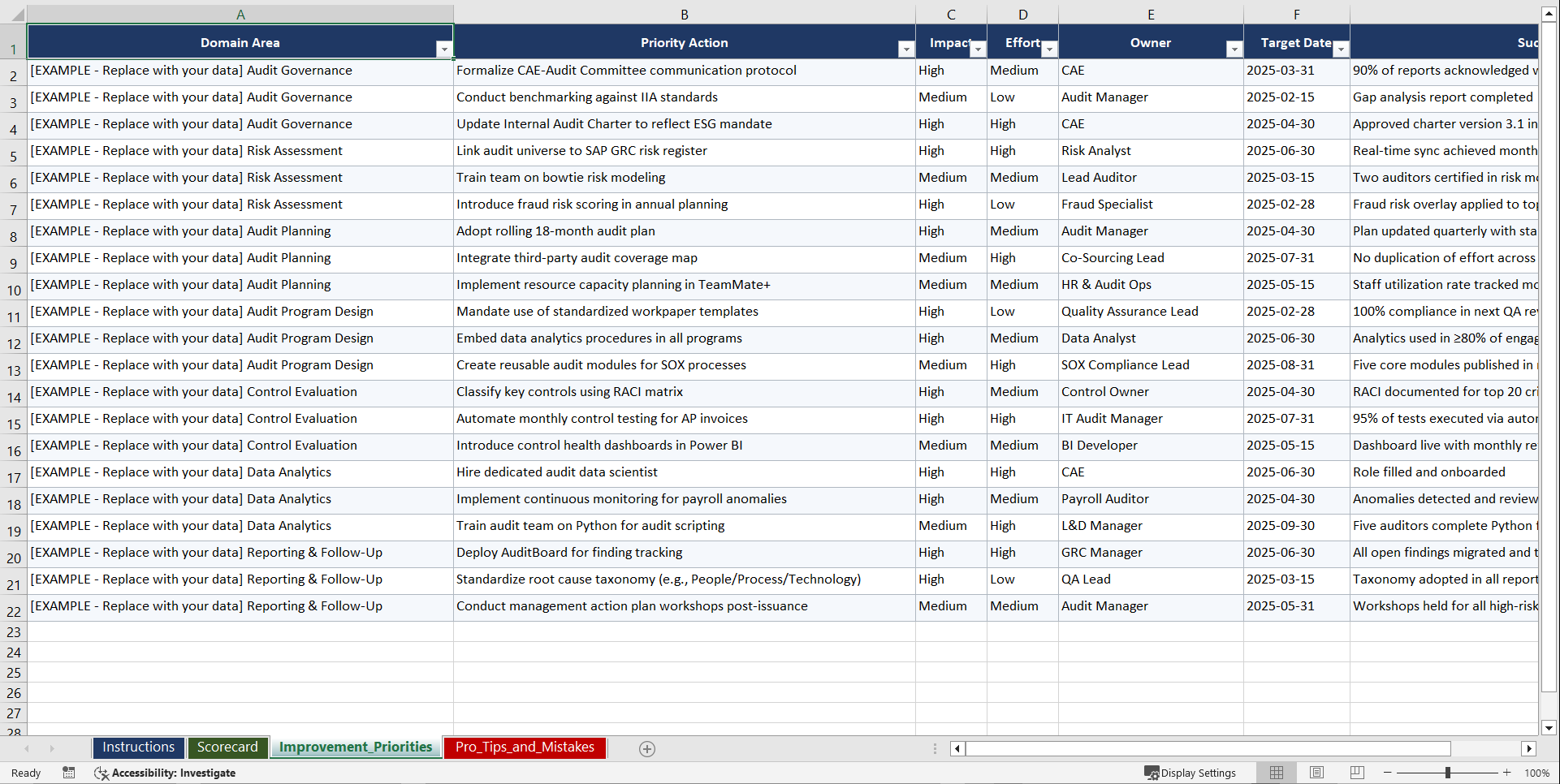 Internal Audit Program Design Playbook (Excel template (XLSX)) Preview Image