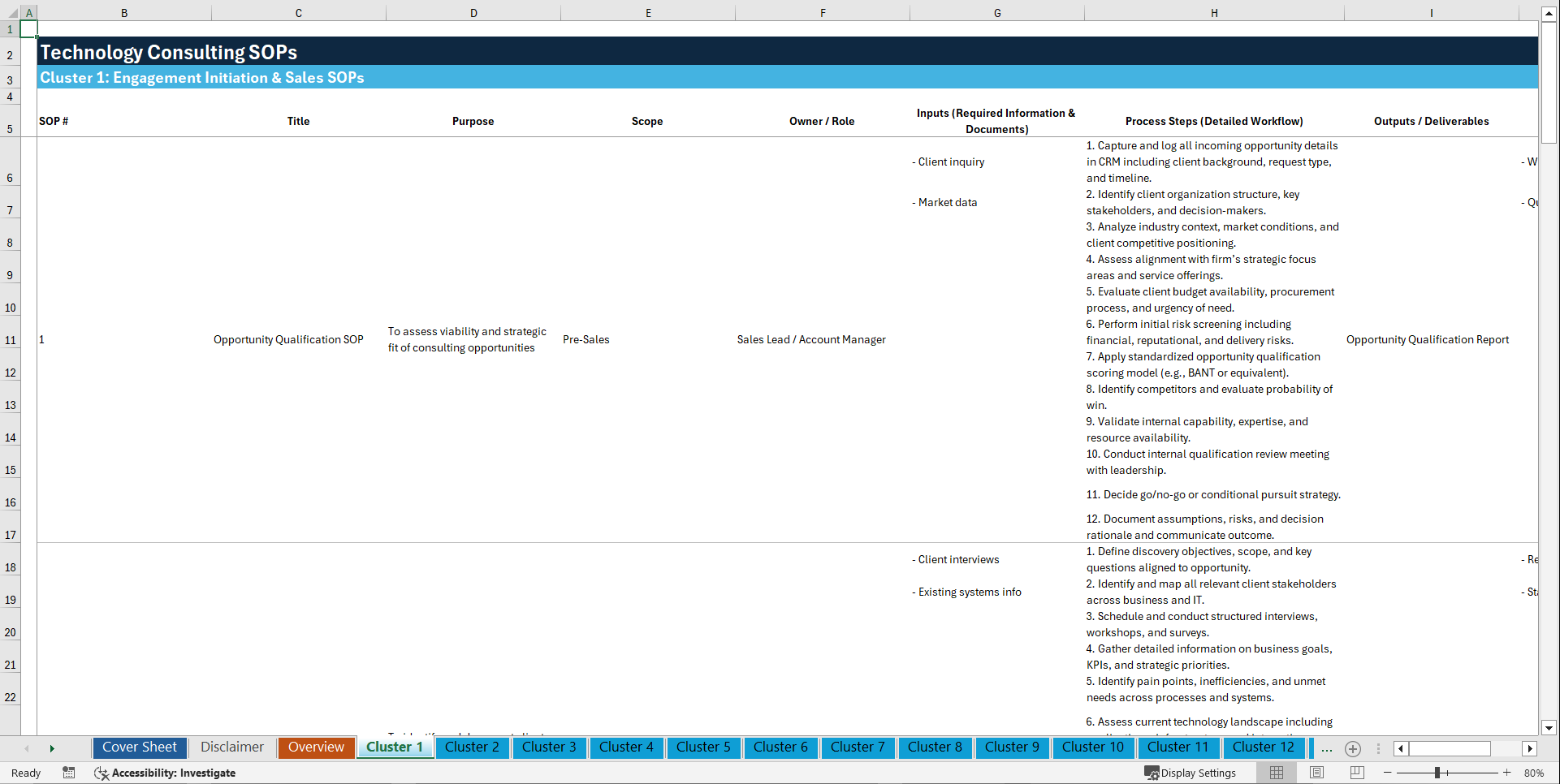 100+ Technology Consulting SOPs (Excel template (XLSX)) Preview Image