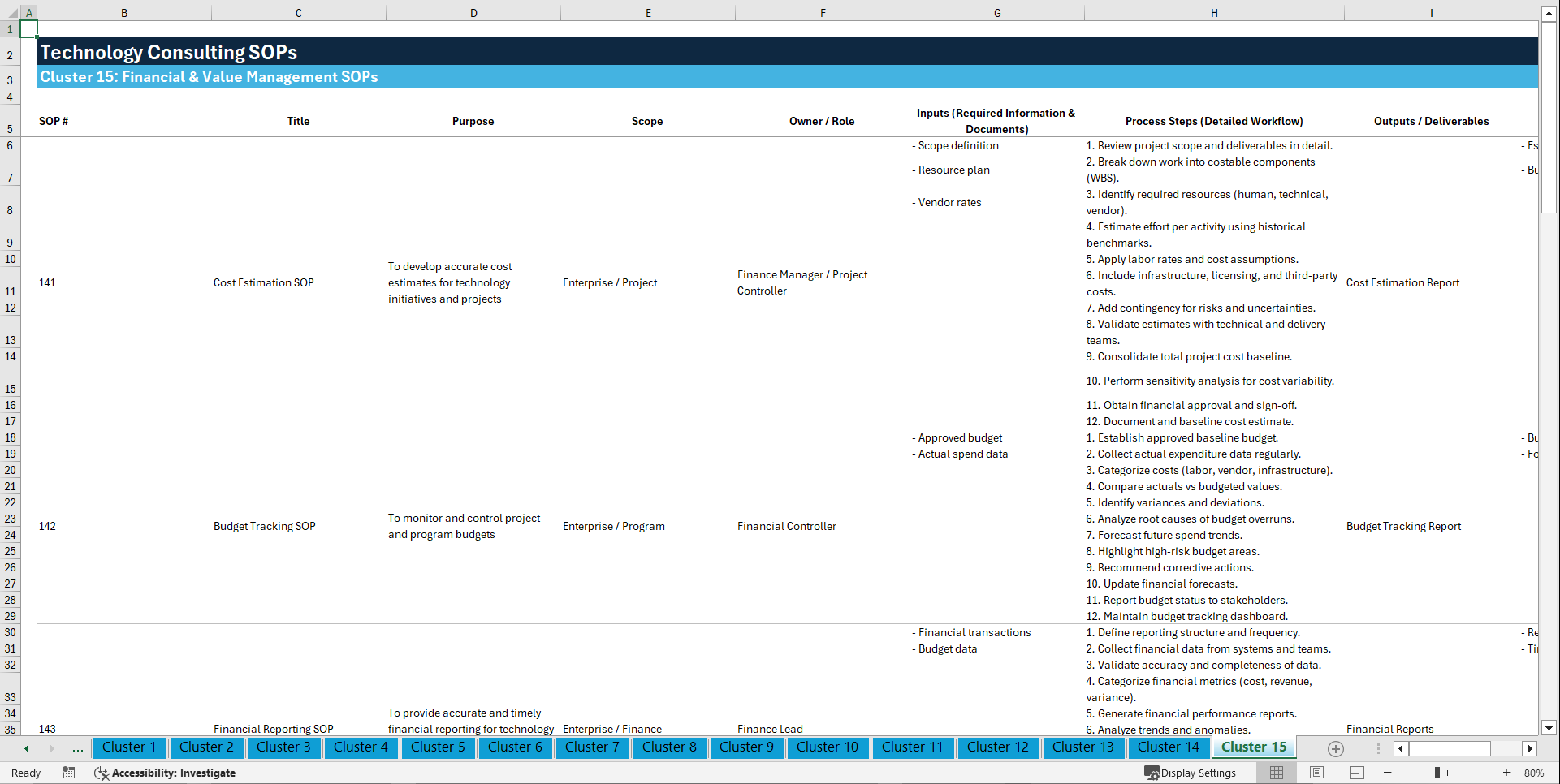 100+ Technology Consulting SOPs (Excel template (XLSX)) Preview Image