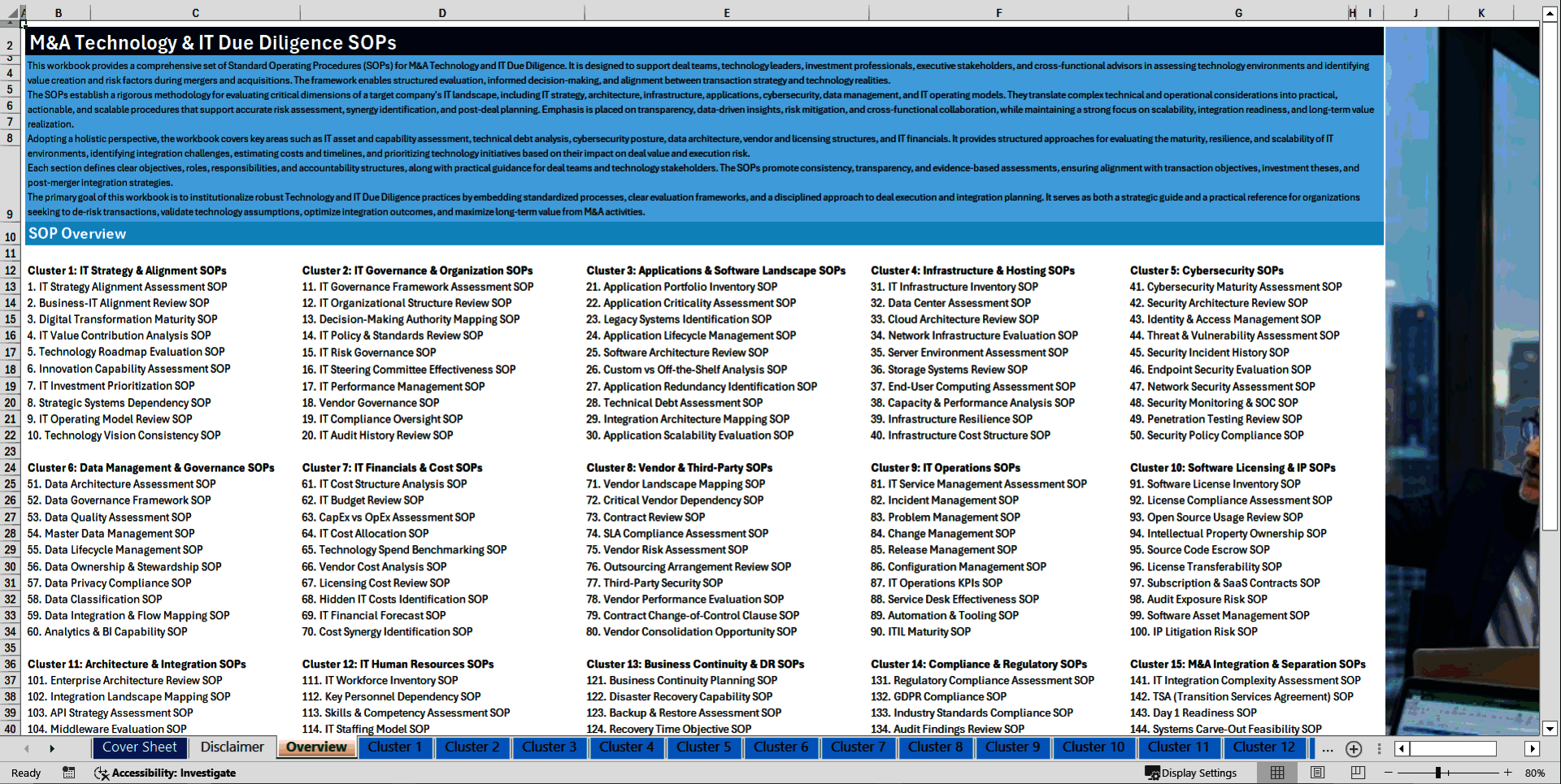 100+ M&A Technology & IT Due Diligence SOPs (Excel template (XLSX)) Preview Image