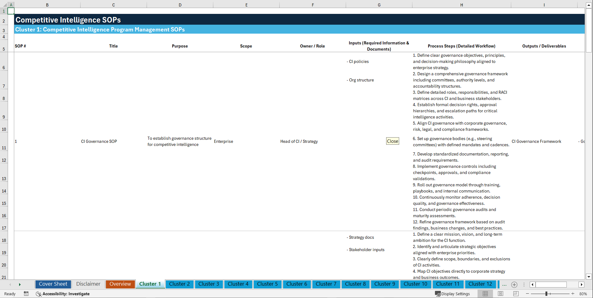 100+ Competitive Intelligence SOPs (Excel template (XLSX)) Preview Image