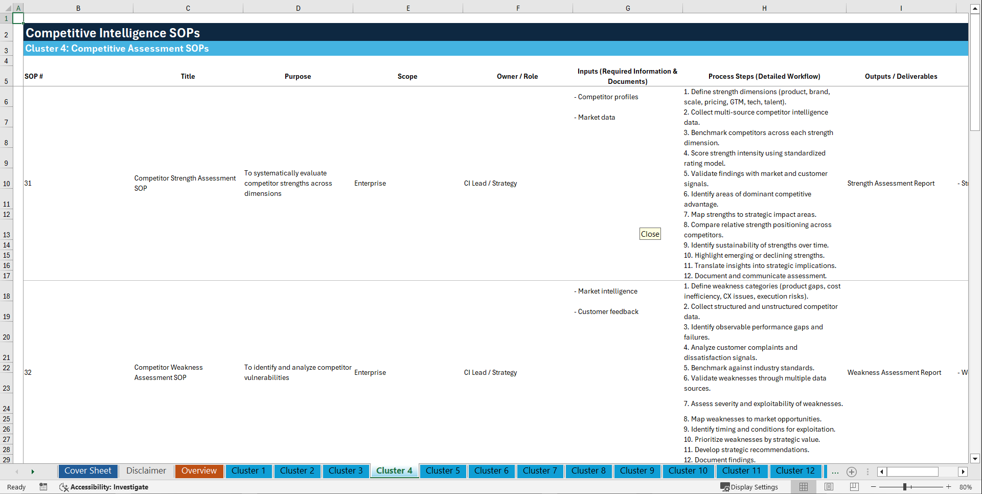 100+ Competitive Intelligence SOPs (Excel template (XLSX)) Preview Image