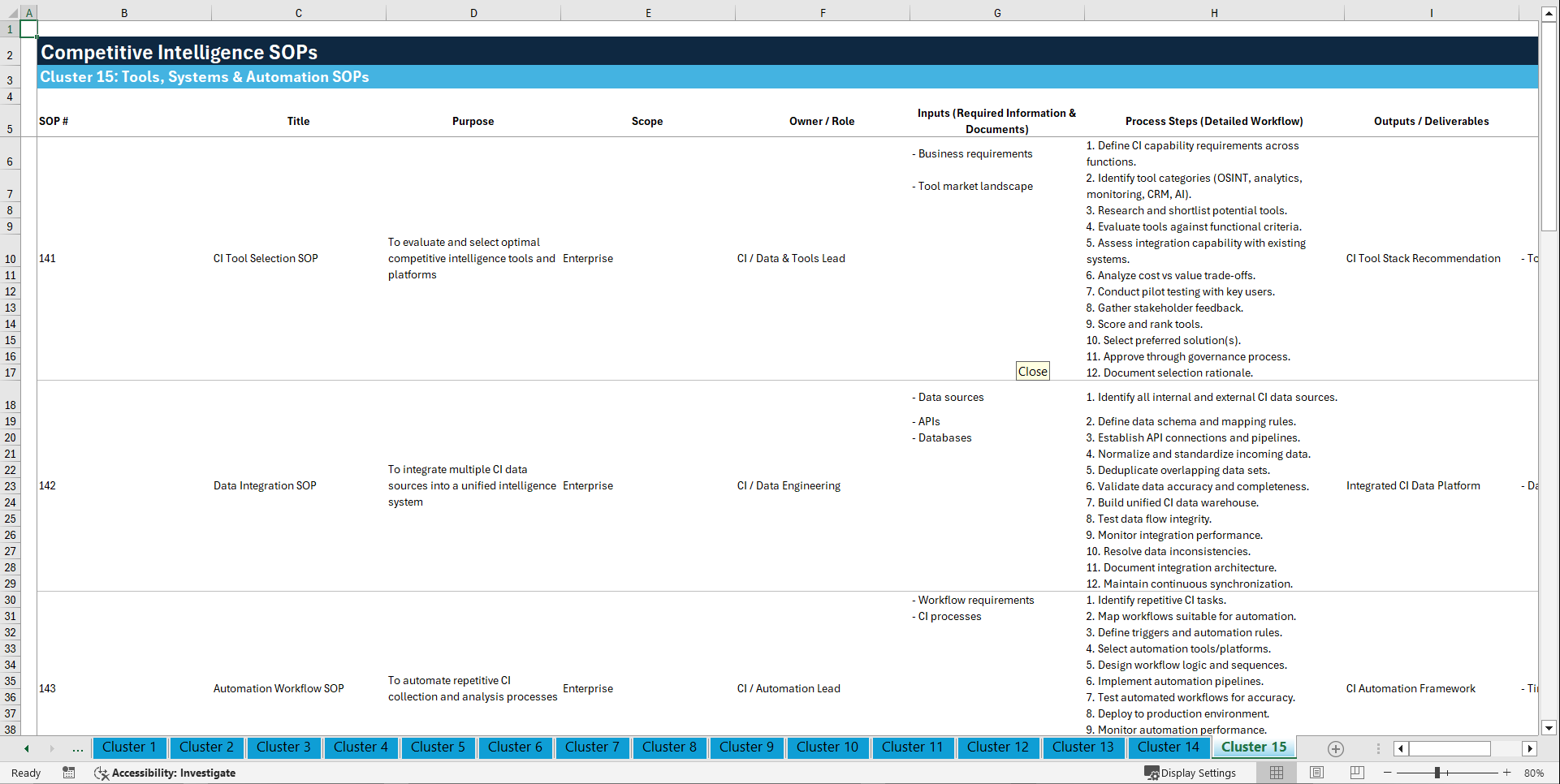 100+ Competitive Intelligence SOPs (Excel template (XLSX)) Preview Image