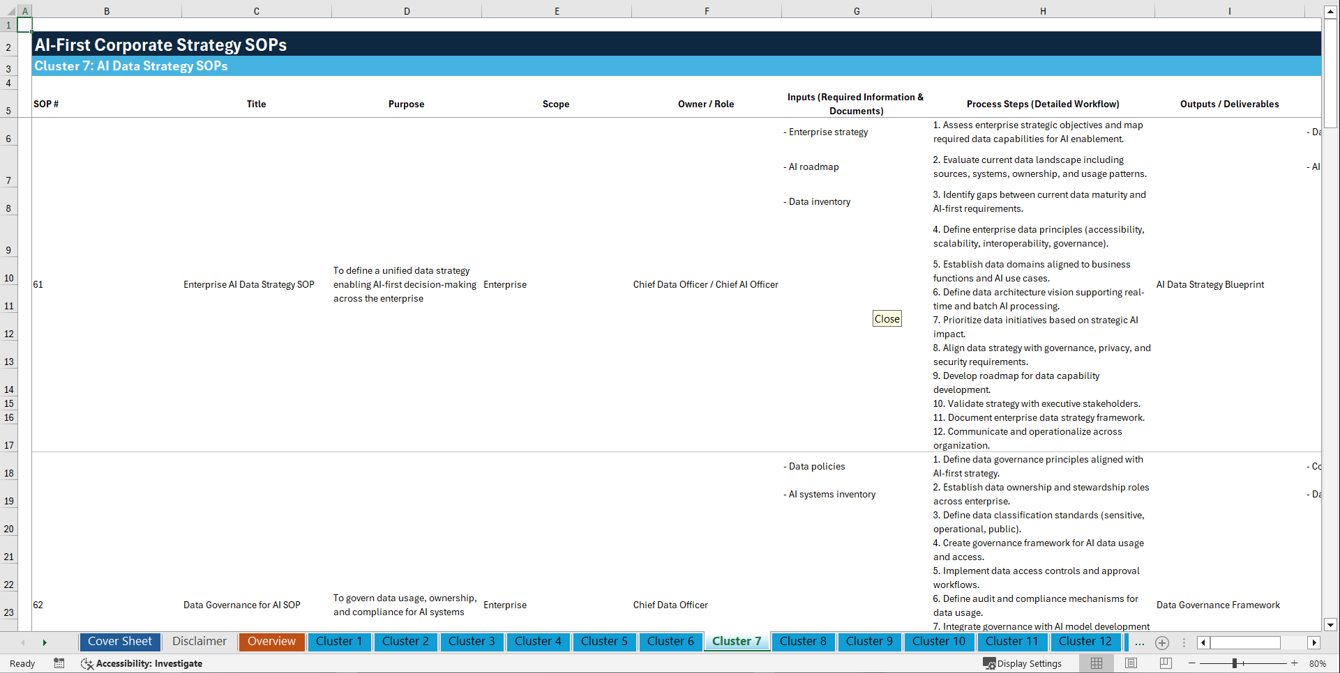 100+ AI-First Corporate Strategy SOPs (Excel template (XLSX)) Preview Image
