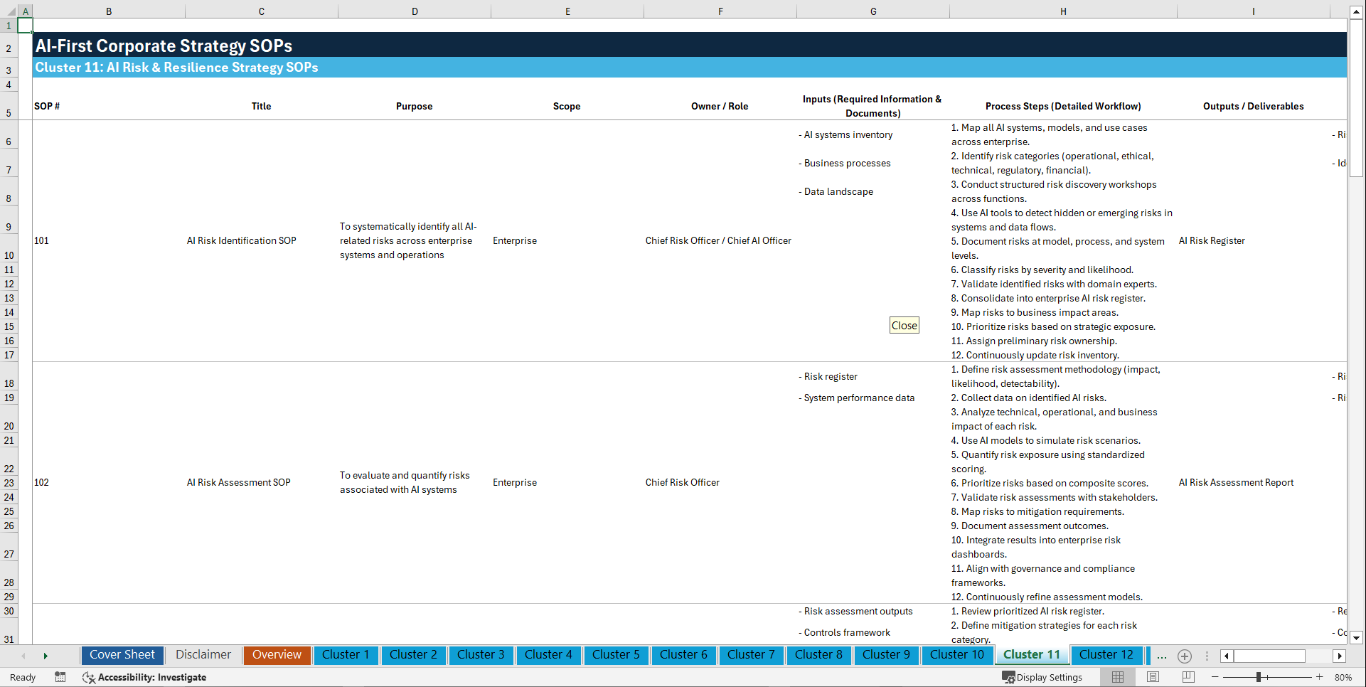 100+ AI-First Corporate Strategy SOPs (Excel template (XLSX)) Preview Image