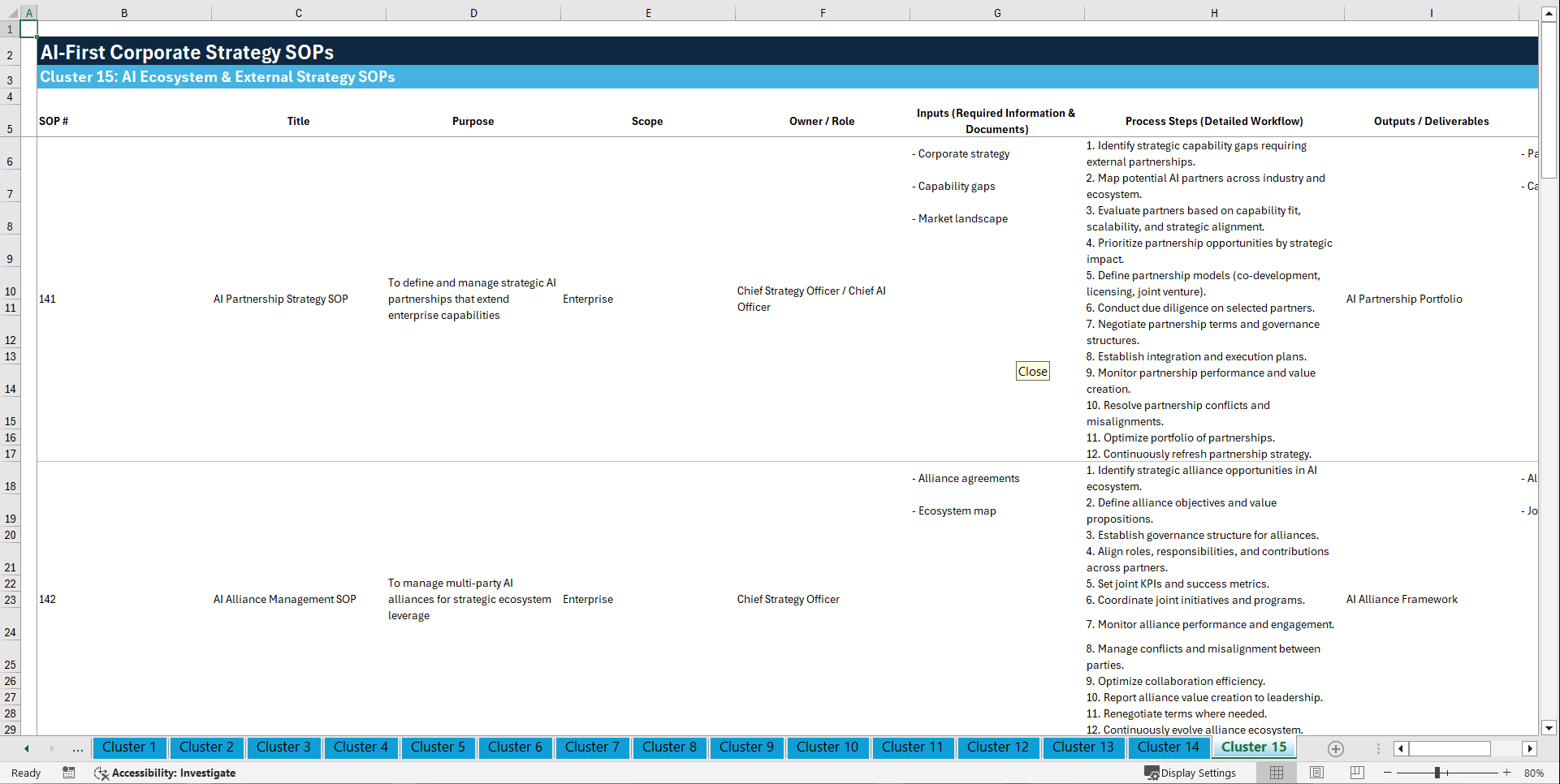 100+ AI-First Corporate Strategy SOPs (Excel template (XLSX)) Preview Image