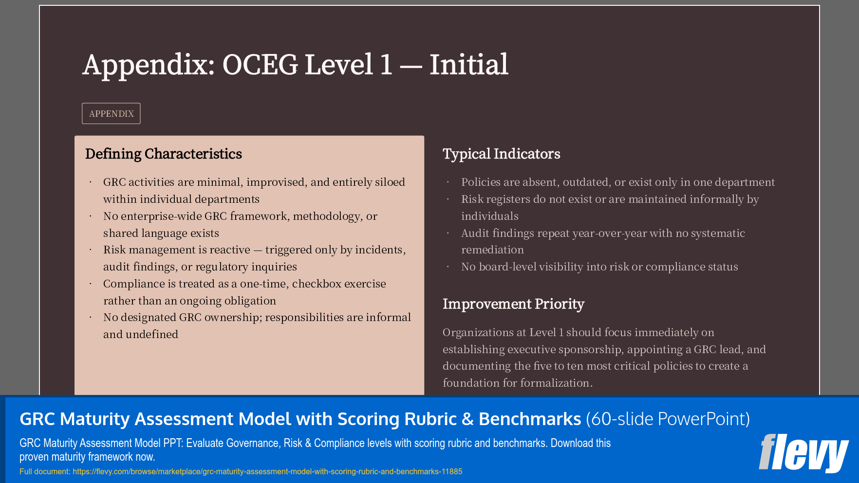 GRC Maturity Assessment Model with Scoring Rubric & Benchmarks (60-slide PPT PowerPoint presentation template (PPTX)) Preview Image