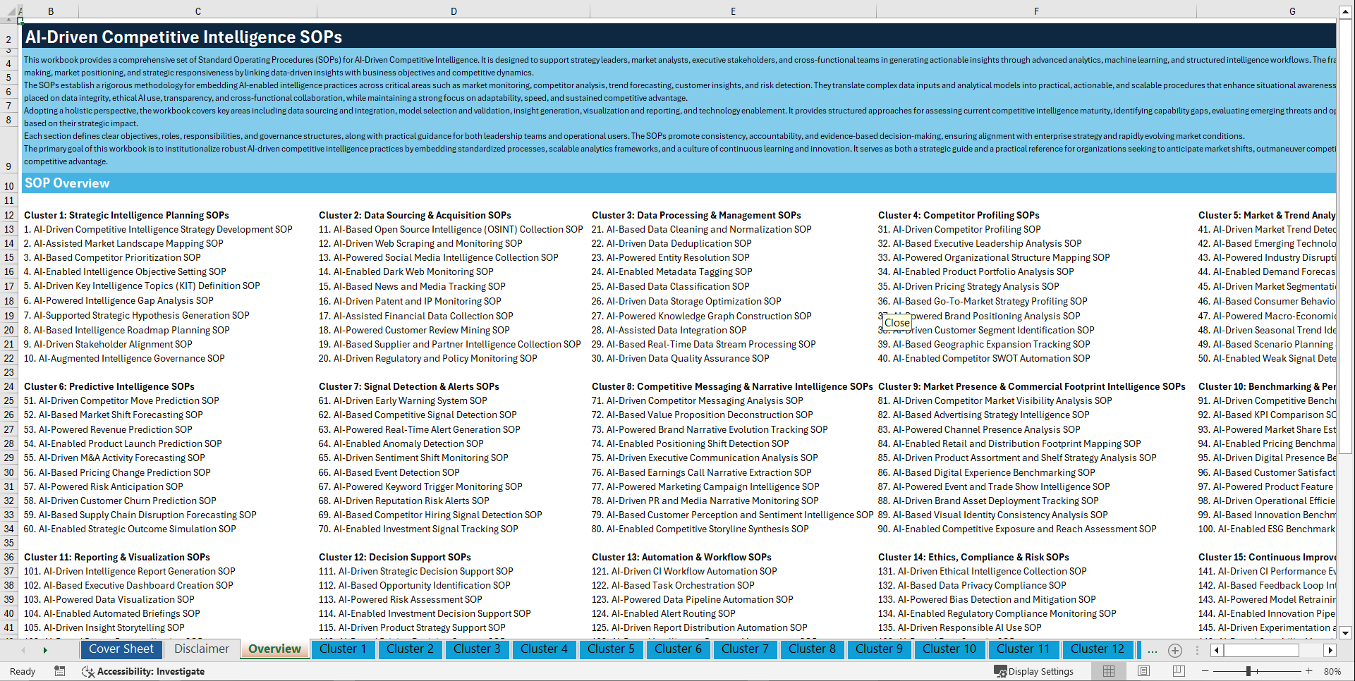 100+ AI-Driven Competitive Intelligence SOPs (Excel template (XLSX)) Preview Image