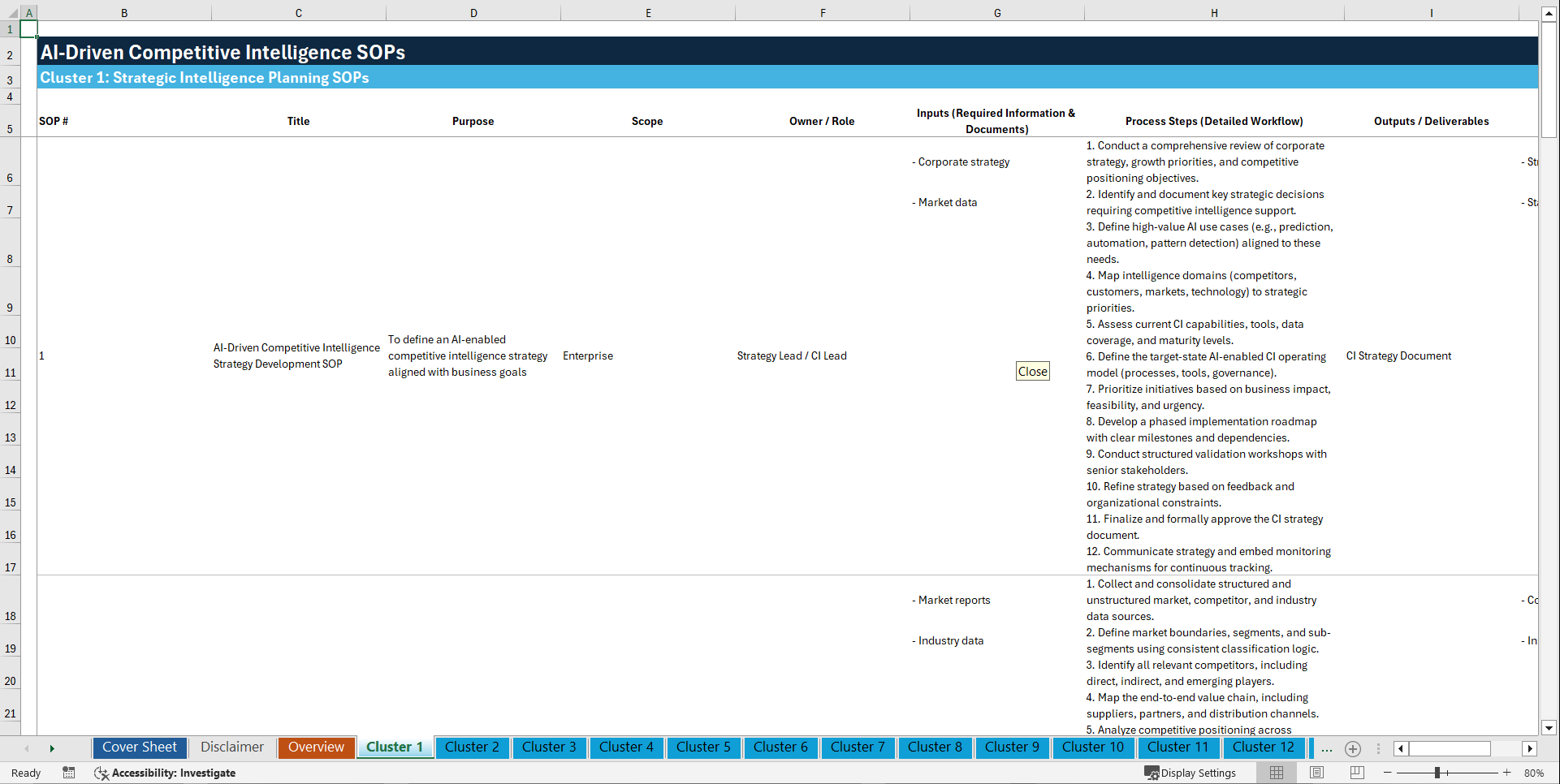 100+ AI-Driven Competitive Intelligence SOPs (Excel template (XLSX)) Preview Image