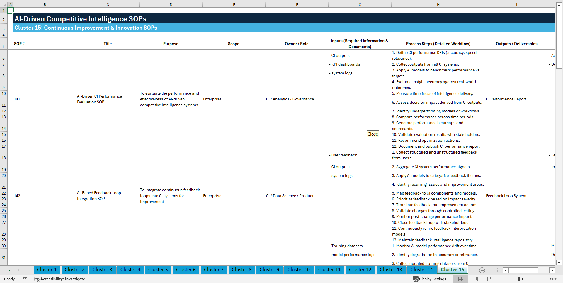 100+ AI-Driven Competitive Intelligence SOPs (Excel template (XLSX)) Preview Image