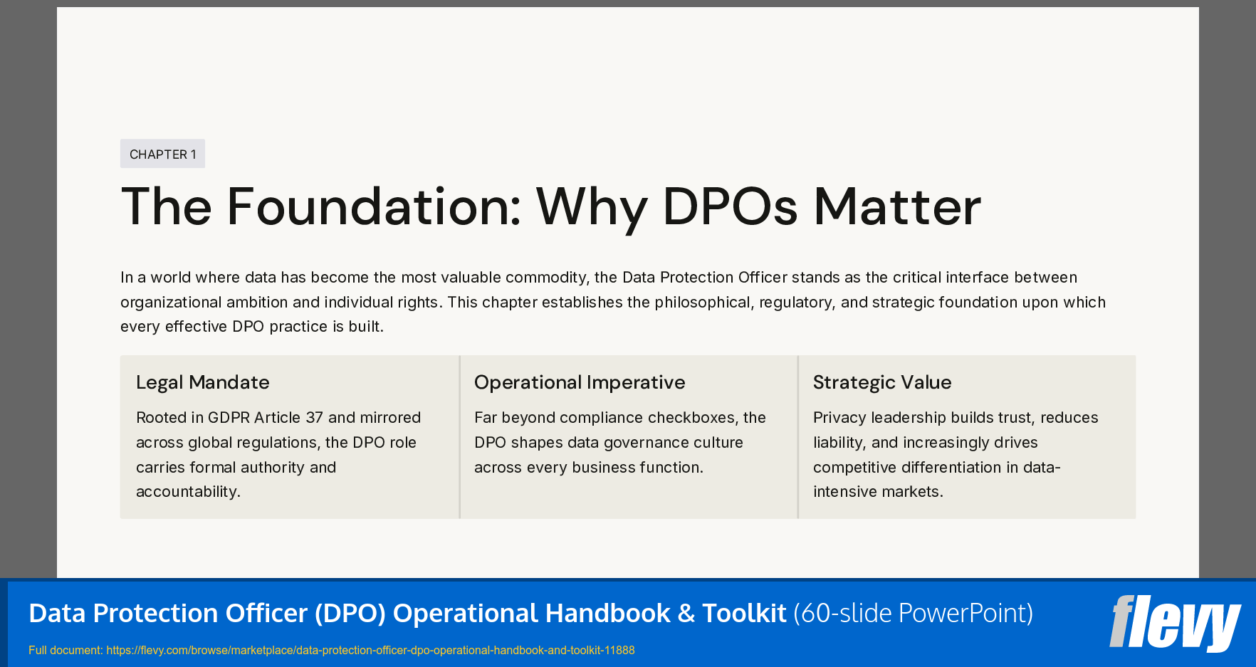 Data Protection Officer (DPO) Operational Handbook & Toolkit (60-slide PPT PowerPoint presentation template (PPTX)) Preview Image