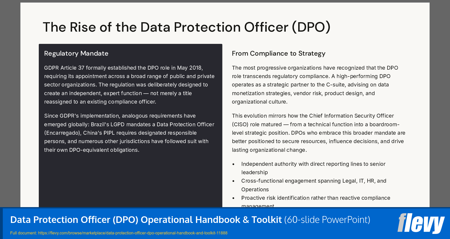 Data Protection Officer (DPO) Operational Handbook & Toolkit (60-slide PPT PowerPoint presentation template (PPTX)) Preview Image