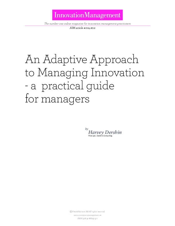 This is a partial preview of Adaptive Approach to Managing Innovation - A Practical Guide for Managers (15-page PDF document). Full document is 15 pages. 