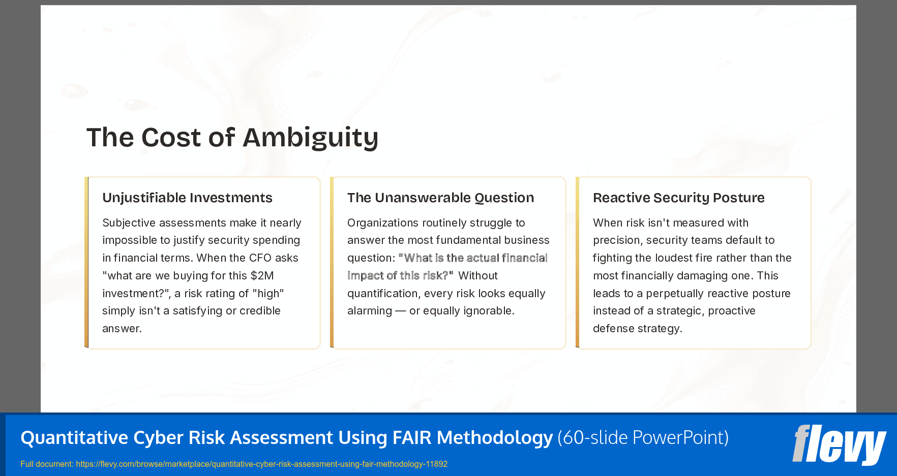 Quantitative Cyber Risk Assessment Using FAIR Methodology (60-slide PPT PowerPoint presentation template (PPTX)) Preview Image