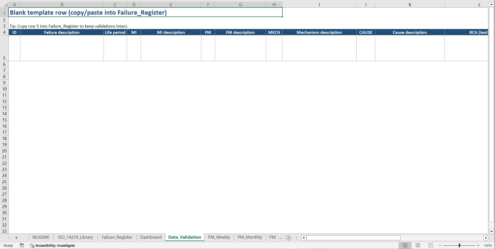 Motor Reliability ISO 14224 Master PM Dashboard (Excel template (XLSX)) Preview Image