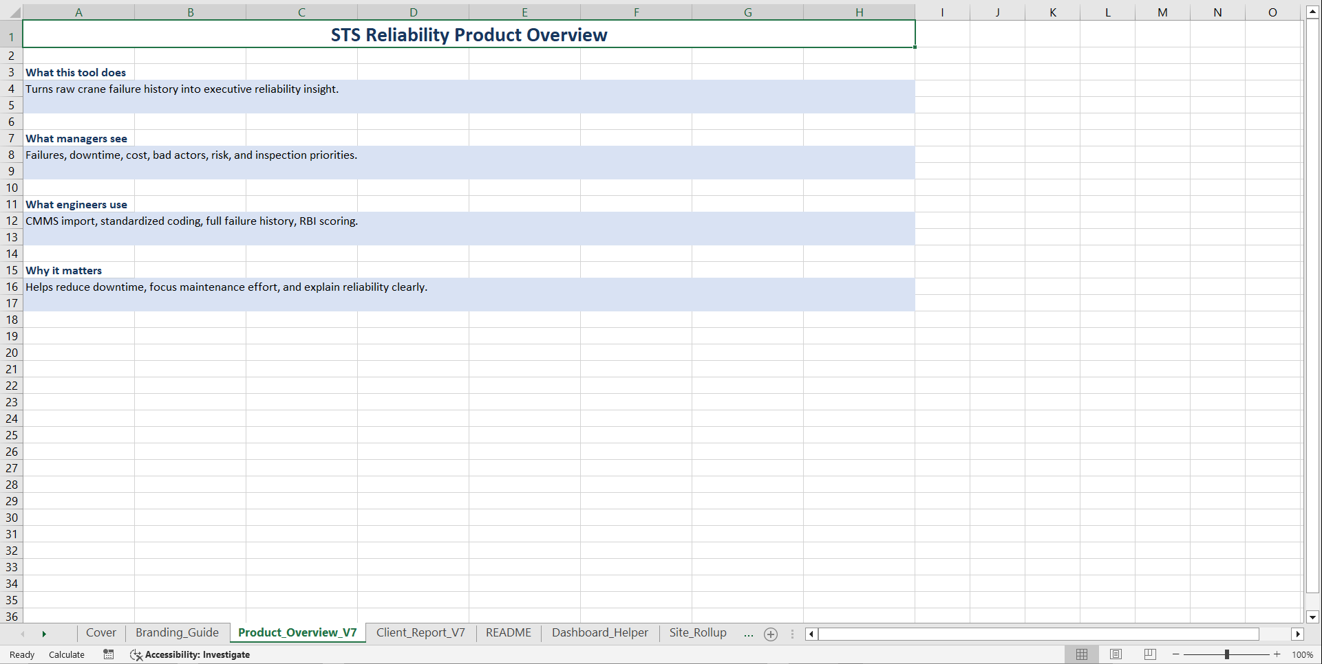 STS Crane Reliability Intelligence System - Turn CMMS Data (Excel template (XLSX)) Preview Image