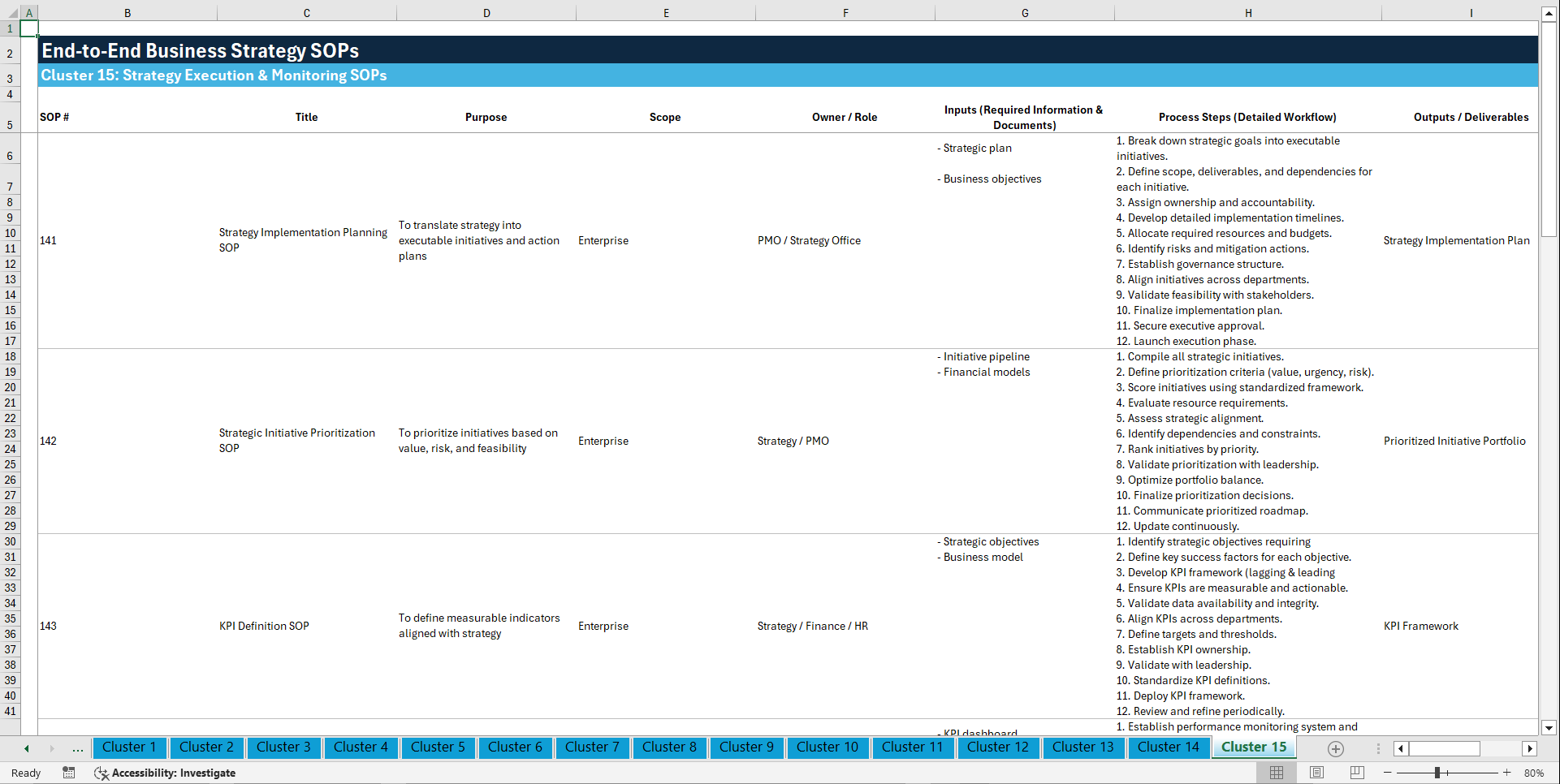 100+ End-to-End Business Strategy SOPs (Excel template (XLSX)) Preview Image