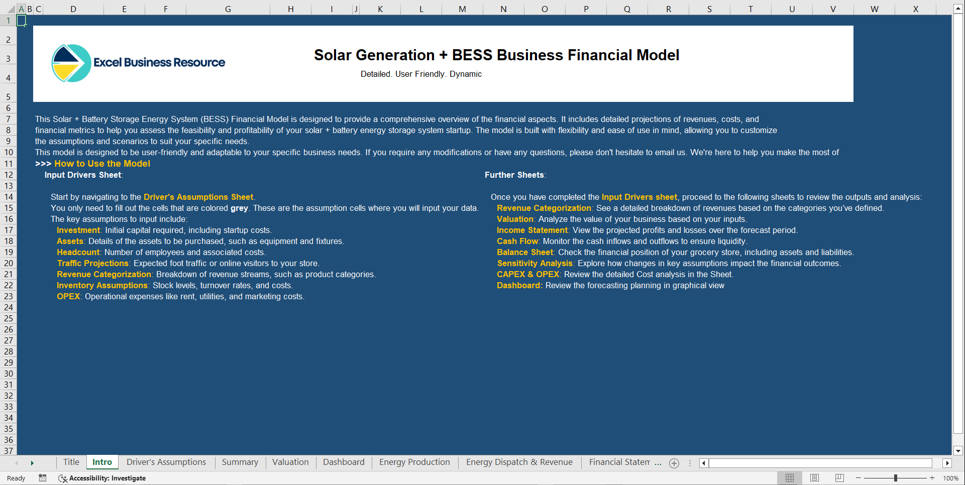 Solar PV + BESS Financial Projection Model Template (Excel template (XLSX)) Preview Image