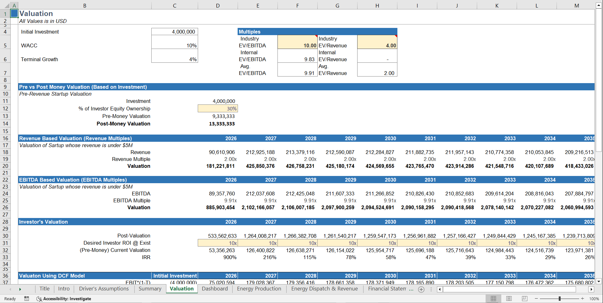 Solar PV + BESS Financial Projection Model Template (Excel template (XLSX)) Preview Image
