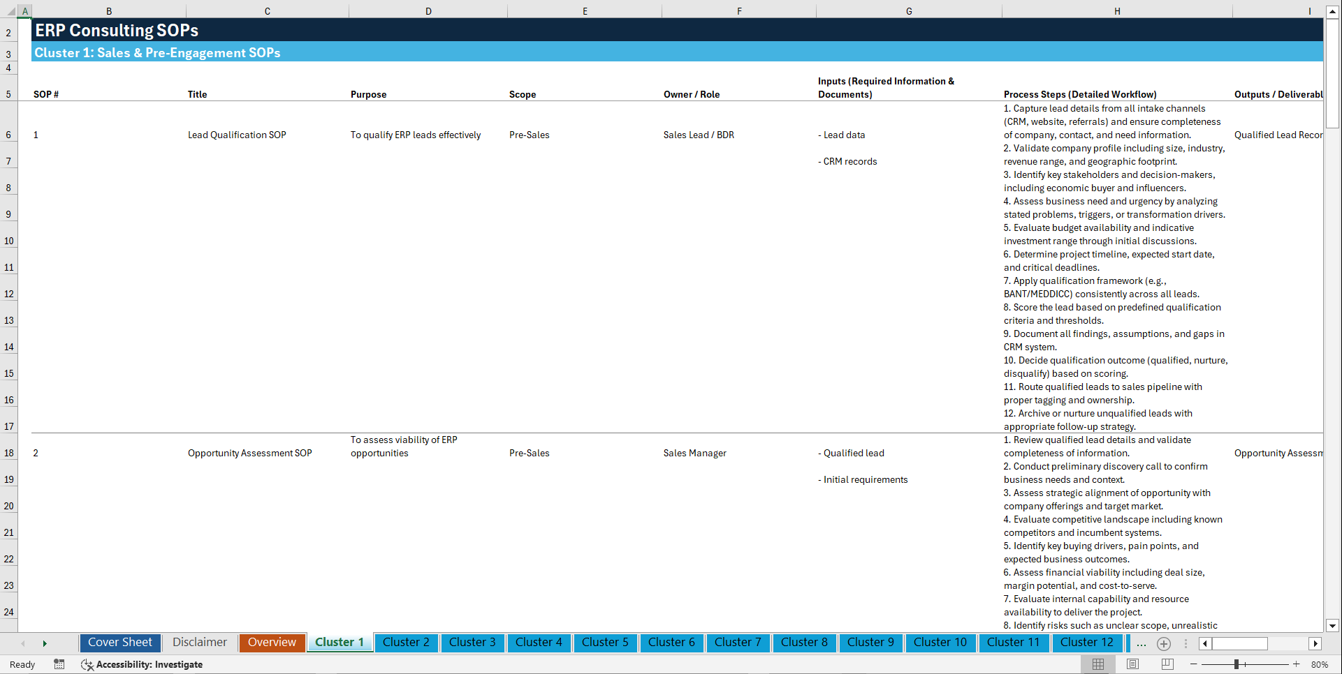 100+ Enterprise Resource Planning (ERP) Consulting SOPs (Excel template (XLSX)) Preview Image