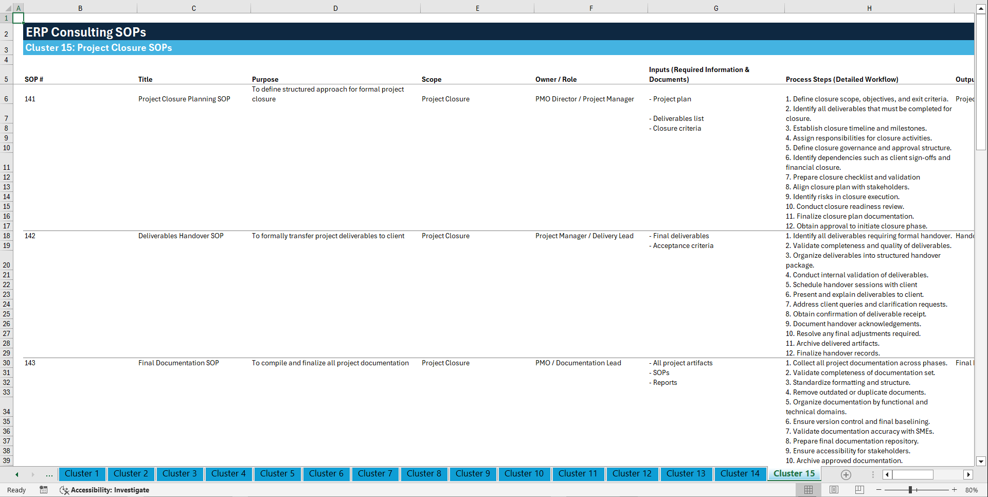100+ Enterprise Resource Planning (ERP) Consulting SOPs (Excel template (XLSX)) Preview Image