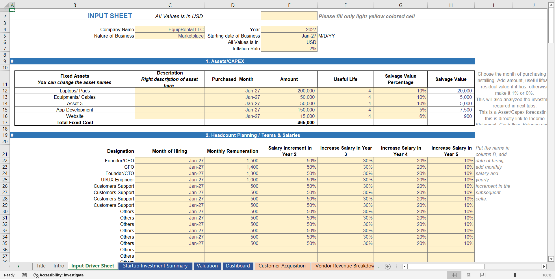 Equipment Rental Marketplace Financial Projection Model (Excel template (XLSX)) Preview Image