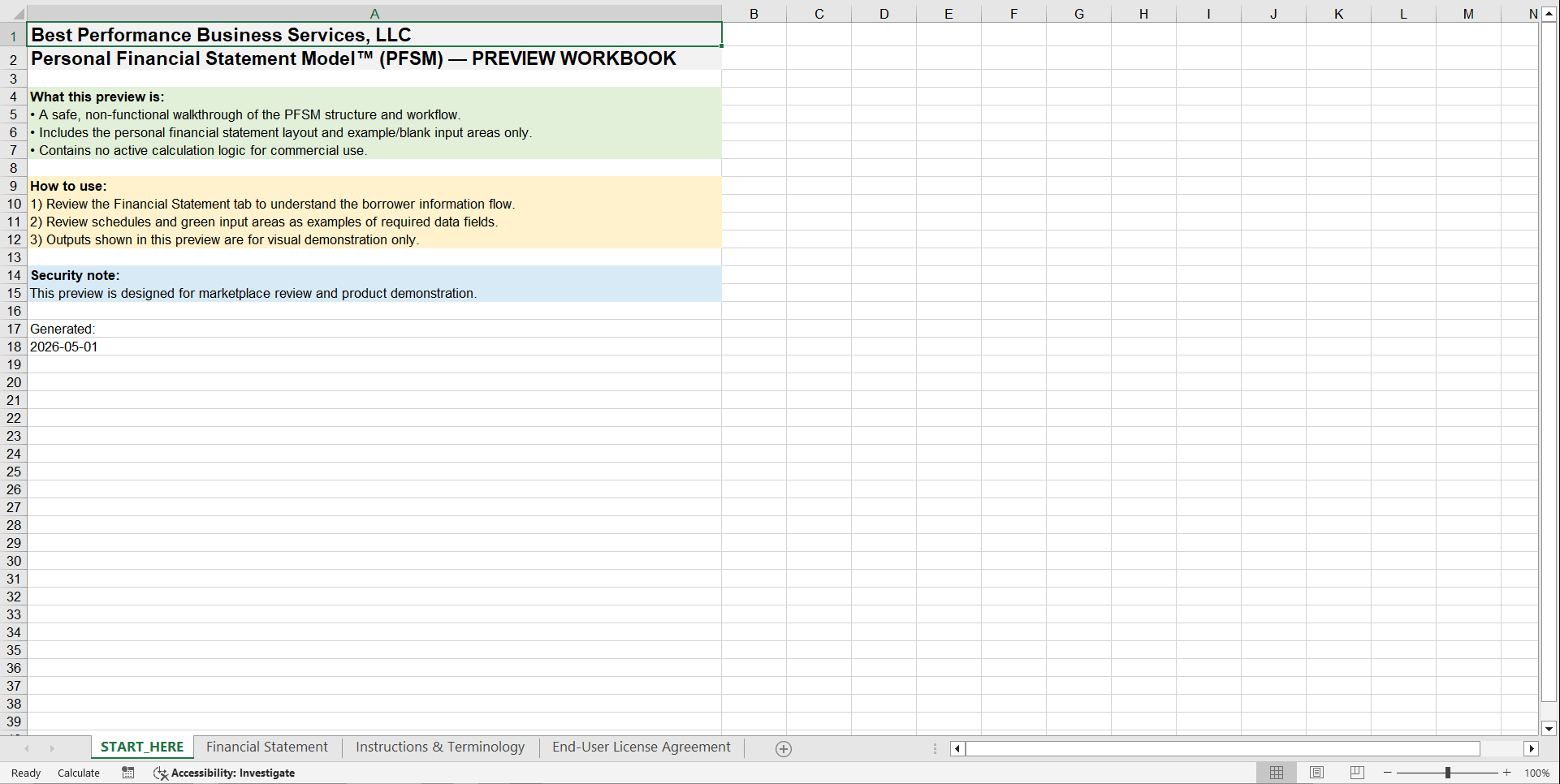 Personal Financial Statement Model | PFSM (Excel template (XLSX)) Preview Image