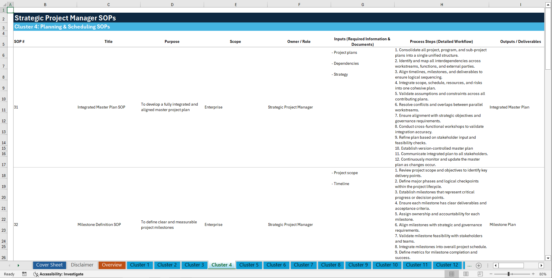 100+ Strategic Project Manager SOPs (Excel template (XLSX)) Preview Image
