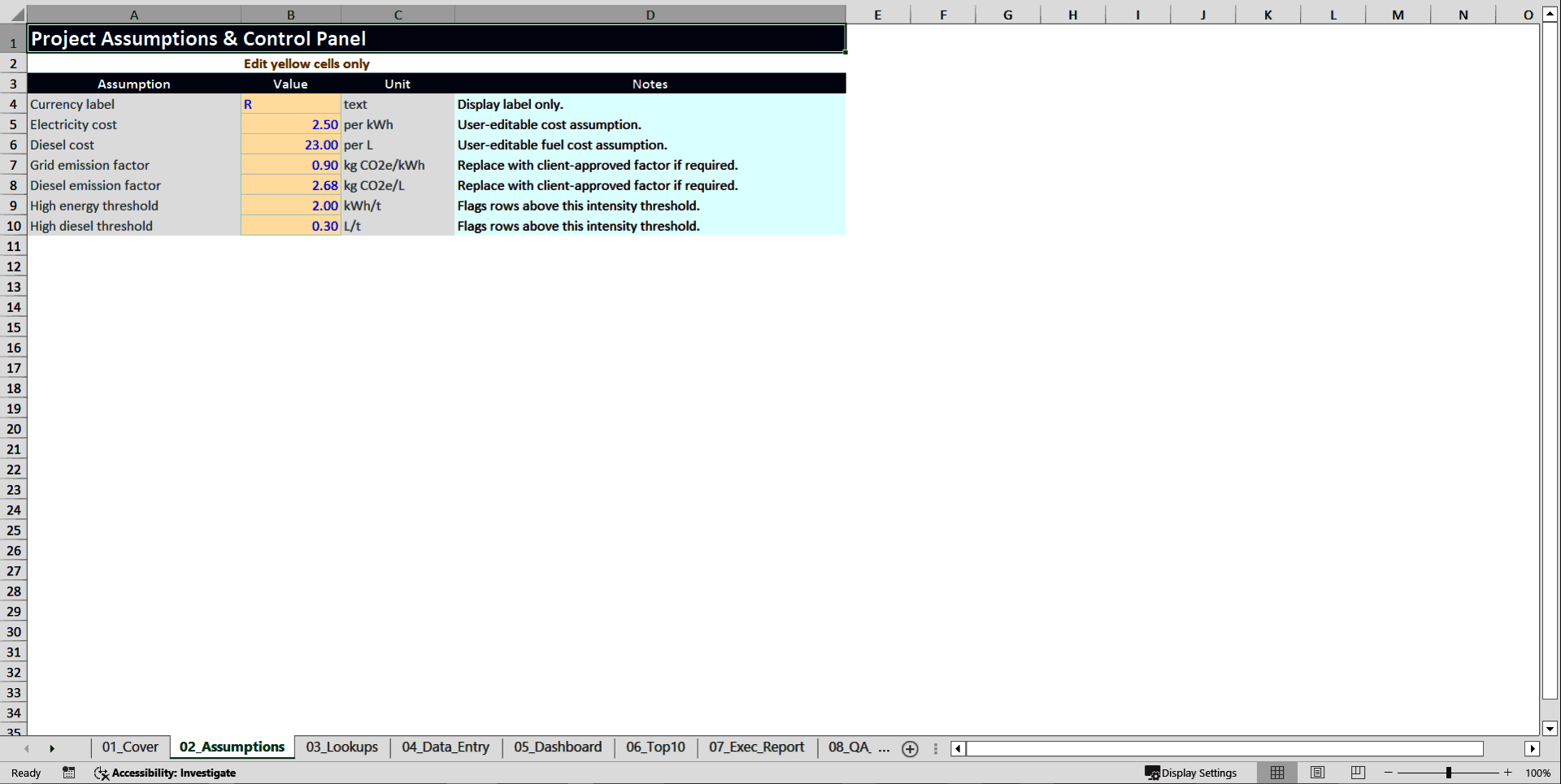 Bulk Terminal Carbon & Energy Dashboard Excel | CO2, Diesel (Excel template (XLSX)) Preview Image