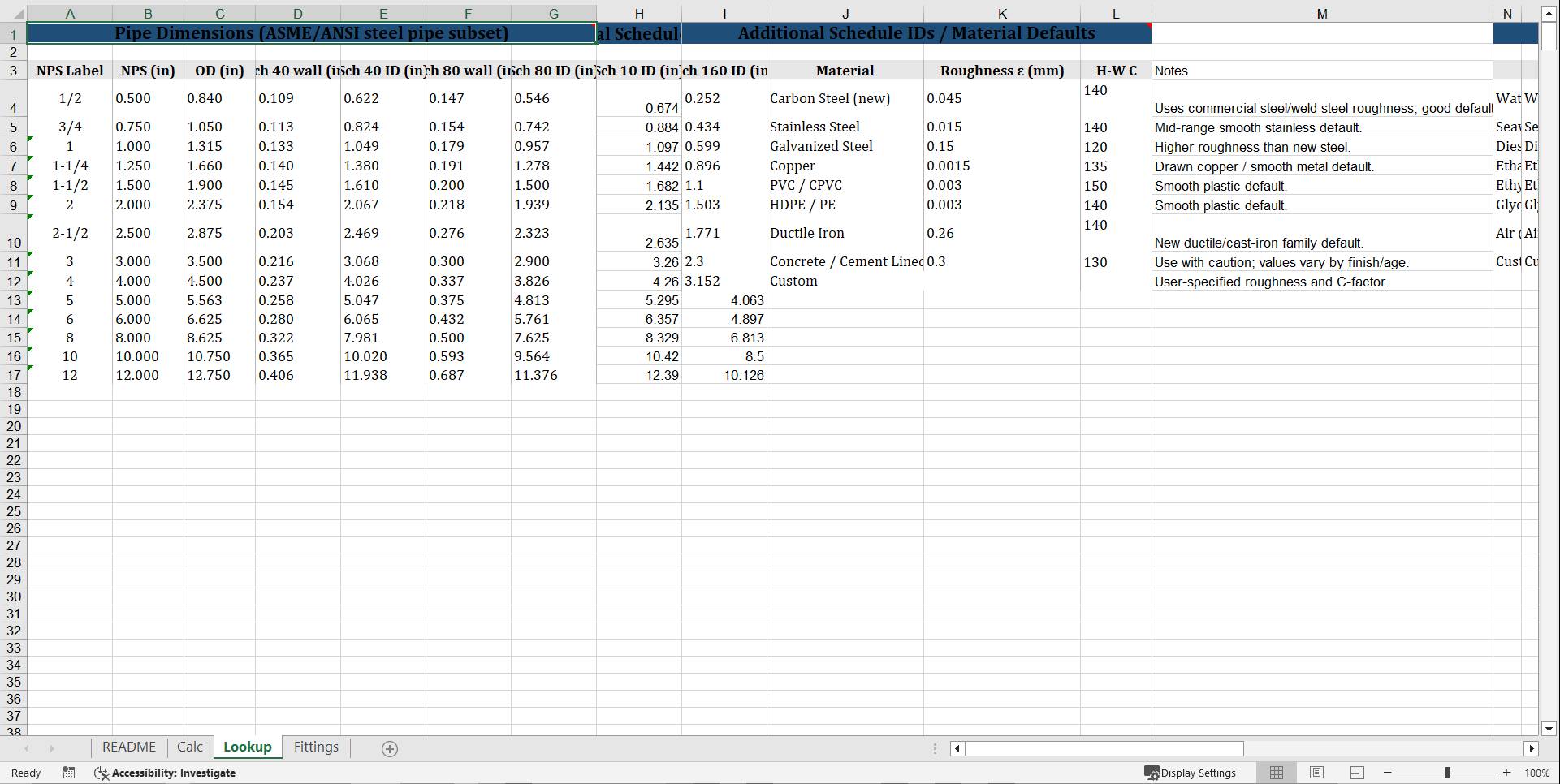 Pipe Sizing & Pressure Drop Toolkit - Darcy-Weisbach (Excel template (XLSX)) Preview Image