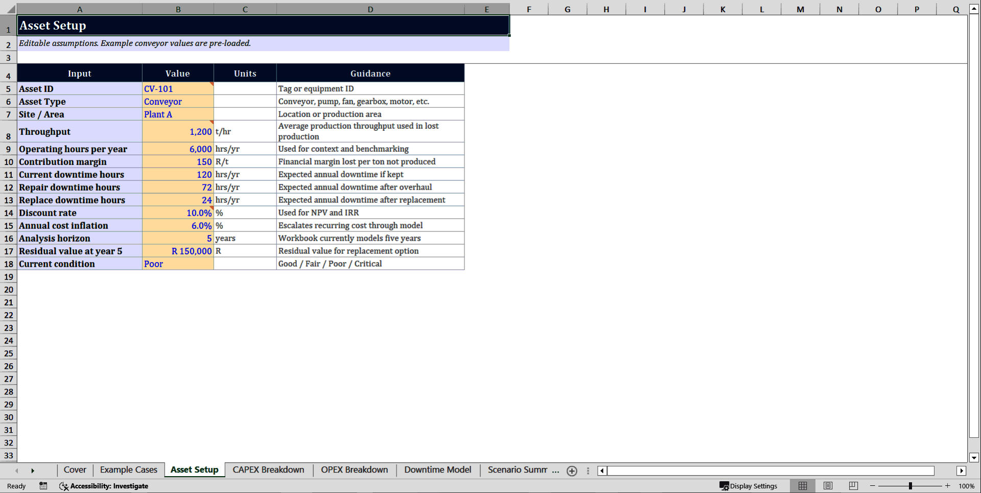 CAPEX vs OPEX Decision Tool for High-Impact Plant Investment (Excel template (XLSX)) Preview Image
