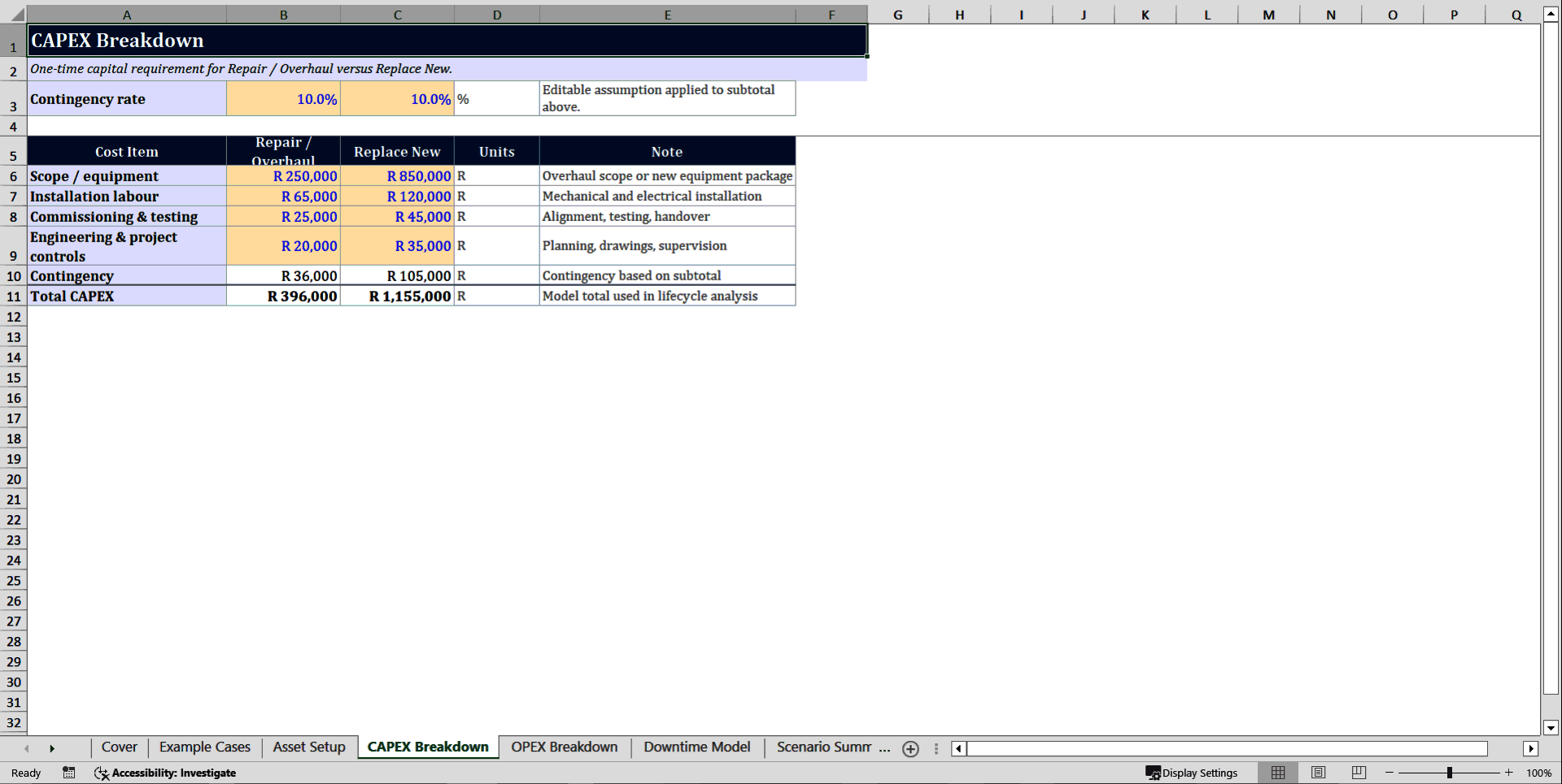 CAPEX vs OPEX Decision Tool for High-Impact Plant Investment (Excel template (XLSX)) Preview Image