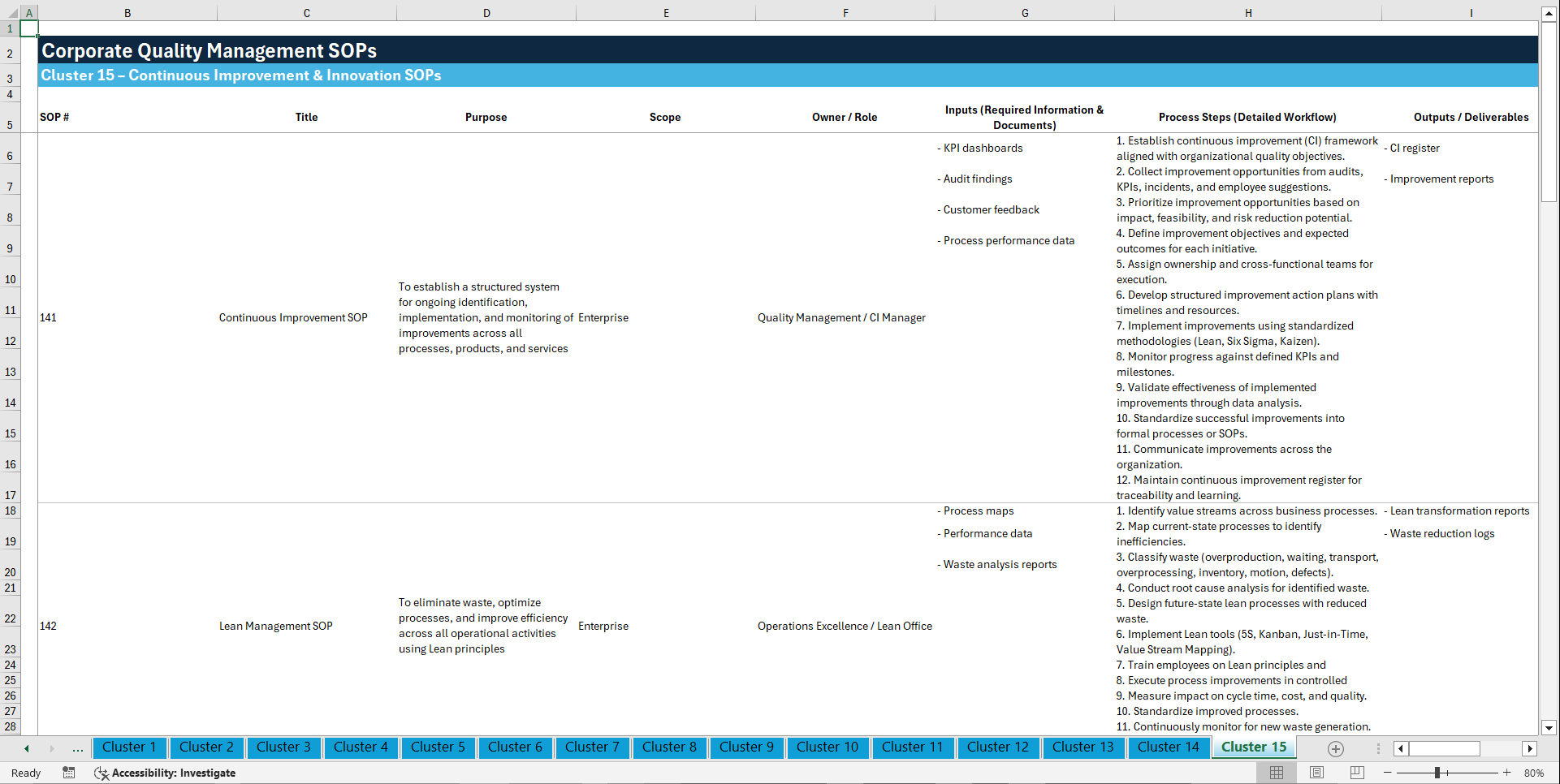 100+ Corporate Quality Management SOPs (Excel template (XLSX)) Preview Image