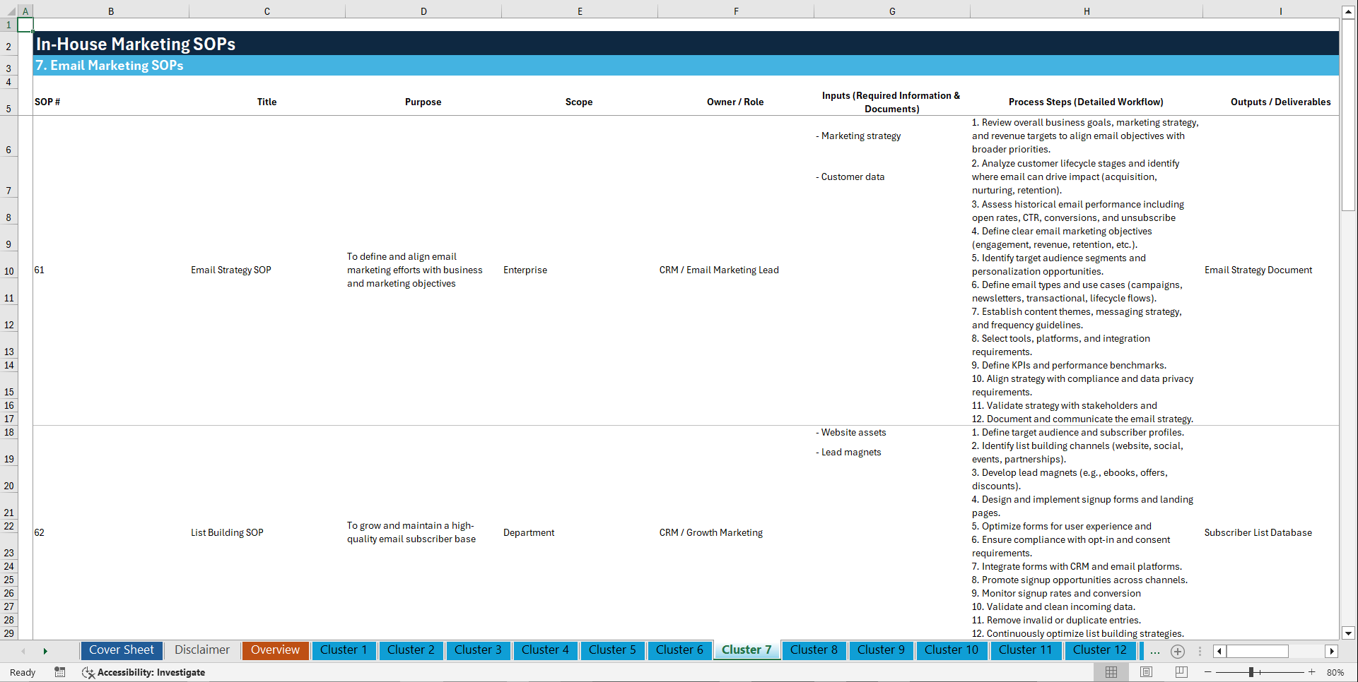 100+ In-House Marketing SOPs (Excel template (XLSX)) Preview Image