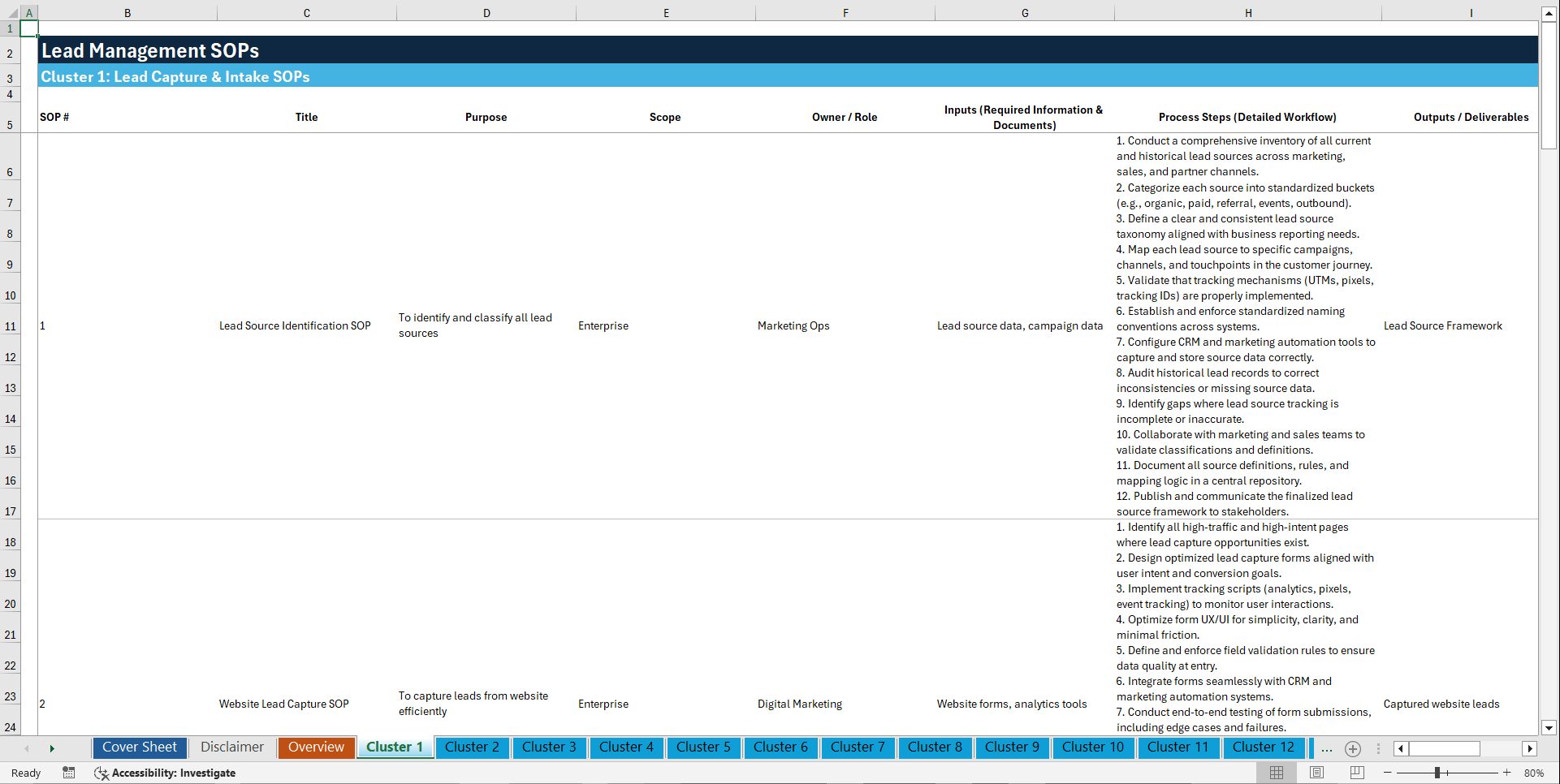 100+ Lead Management SOPs (Excel template (XLSX)) Preview Image