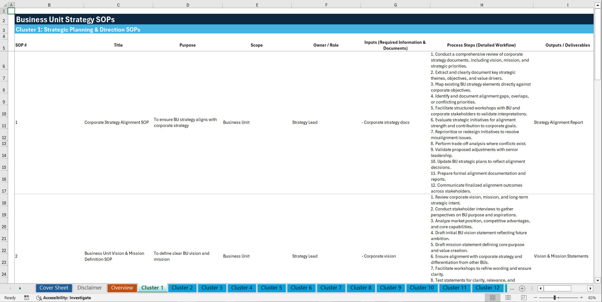 100+ Business Unit Strategy SOPs (Excel template (XLSX)) Preview Image