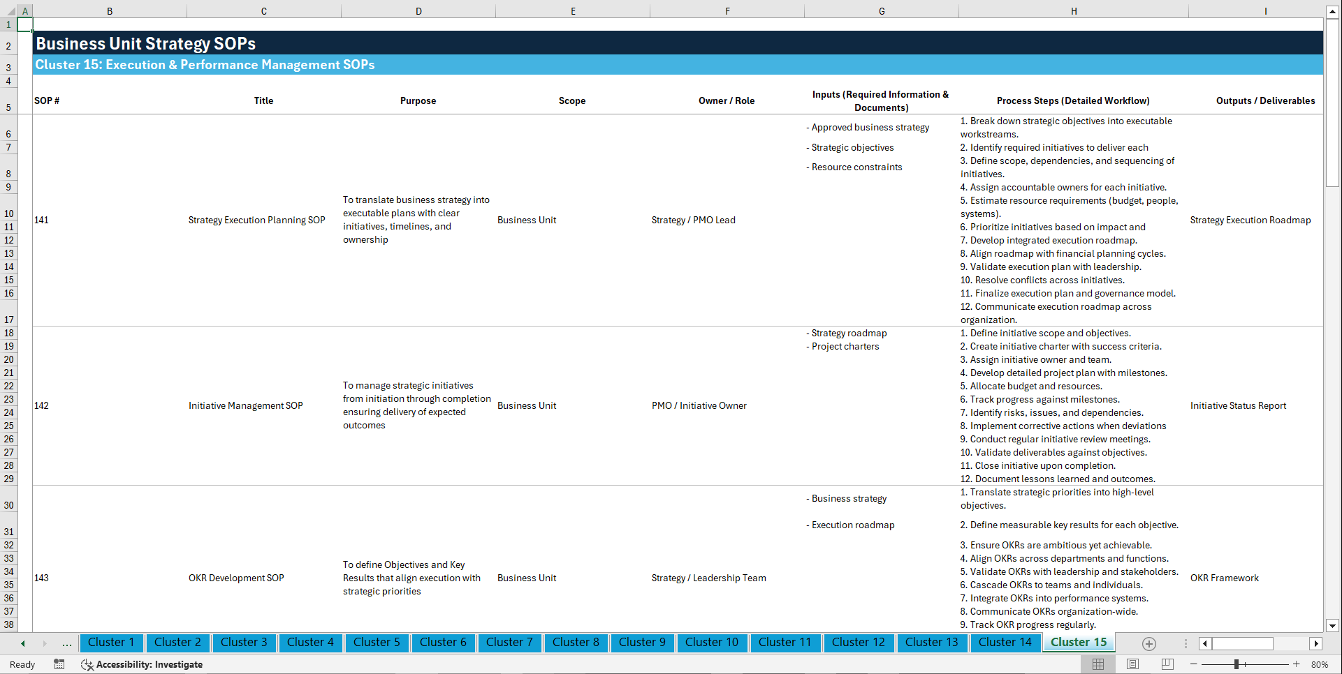 100+ Business Unit Strategy SOPs (Excel template (XLSX)) Preview Image