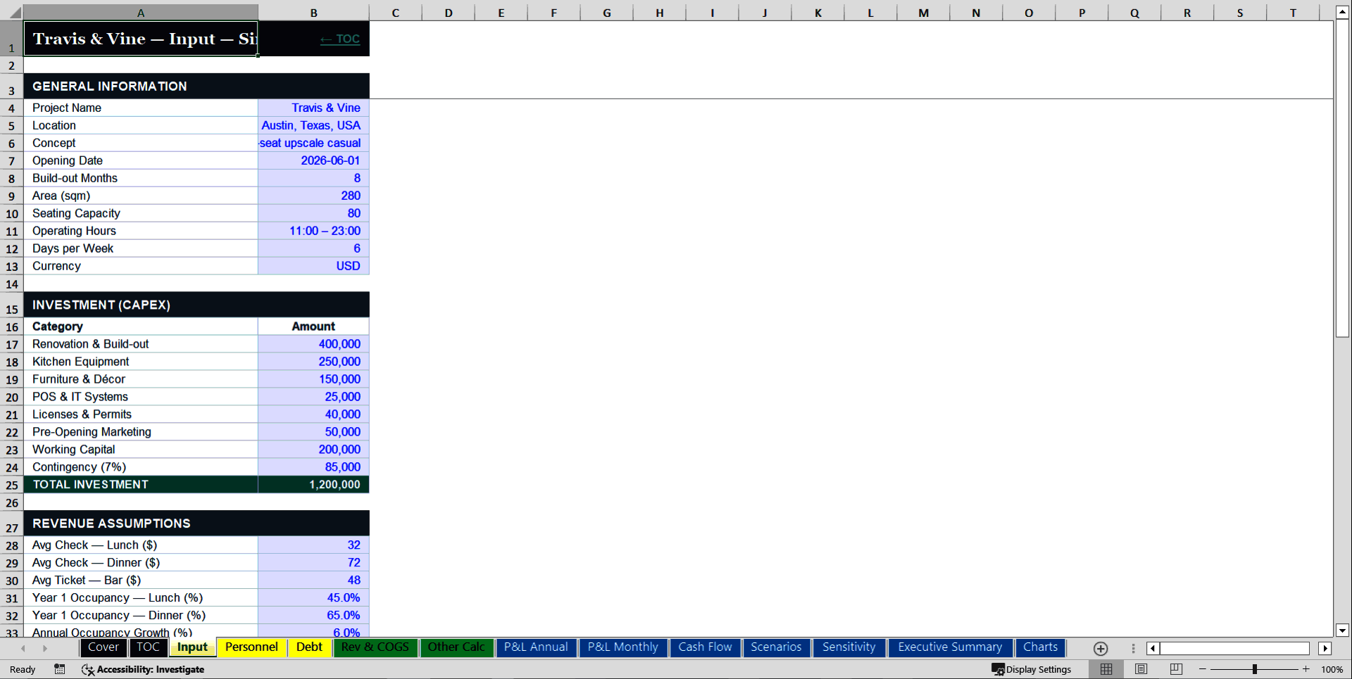 Restaurant Feasibility Bundle - Bankable (Excel template (XLSX)) Preview Image