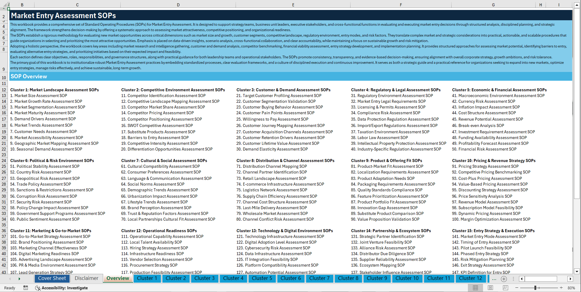 100+ Market Entry Assessment SOPs (Excel template (XLSX)) Preview Image