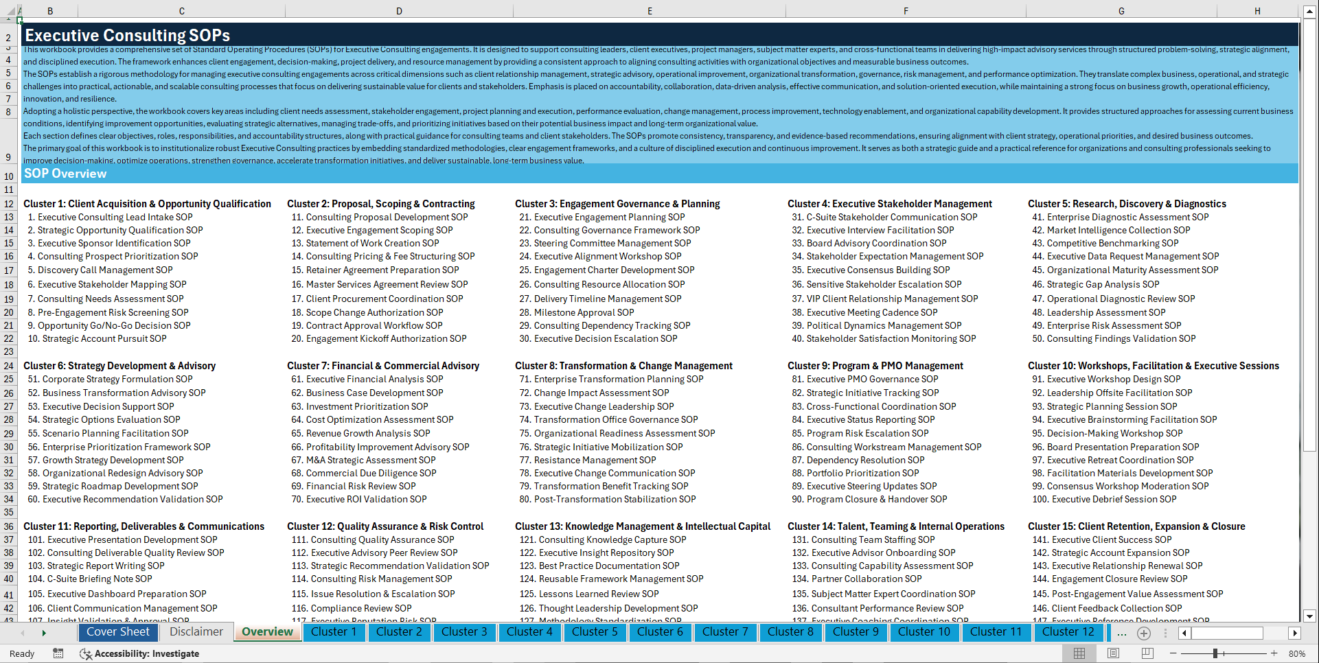 100+ Executive Consulting SOPs (Excel template (XLSX)) Preview Image