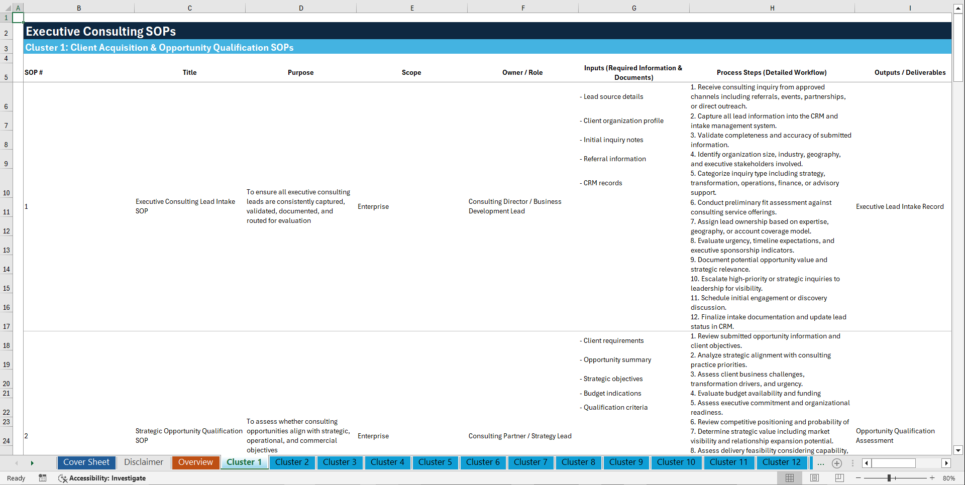 100+ Executive Consulting SOPs (Excel template (XLSX)) Preview Image