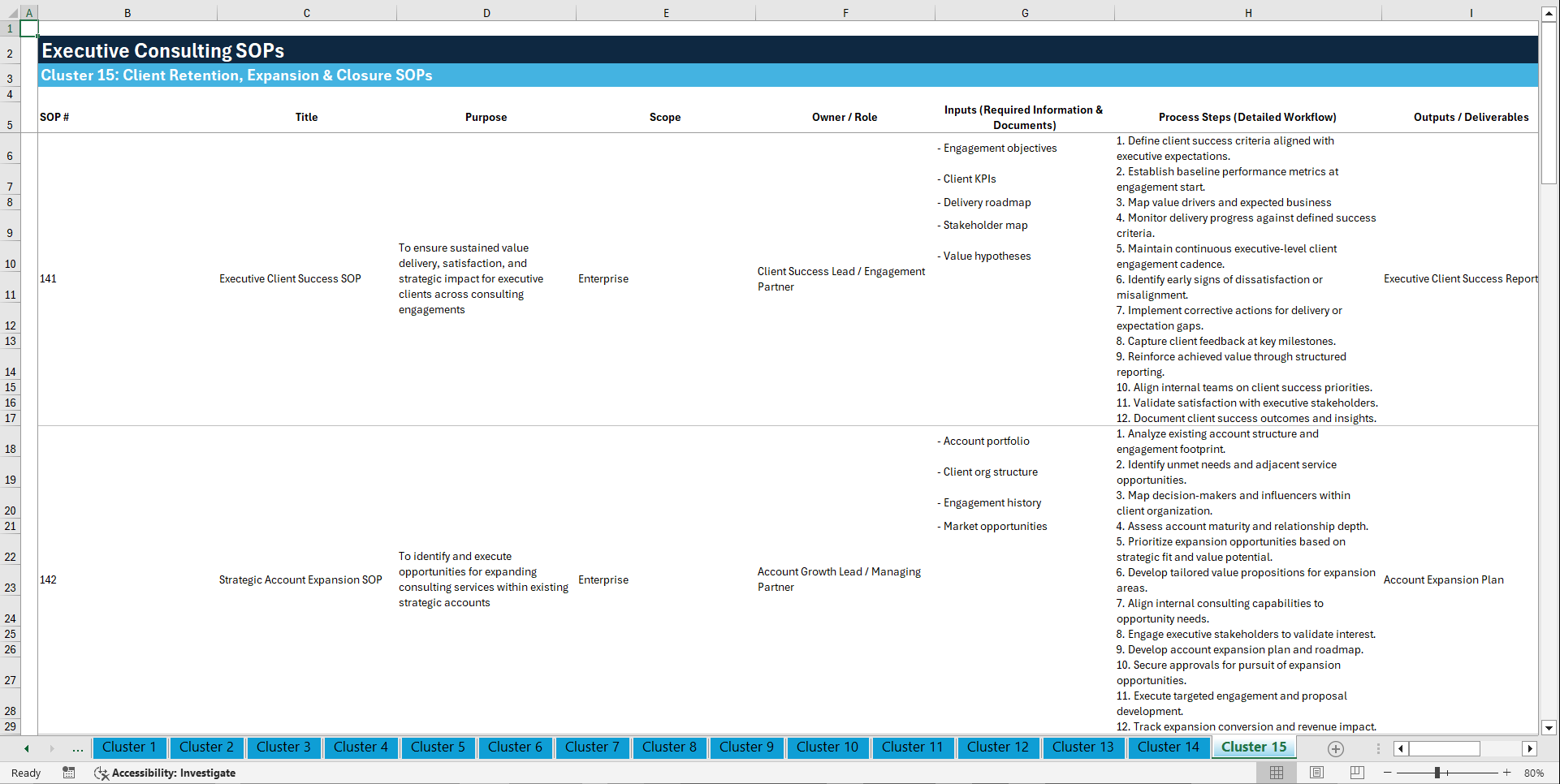 100+ Executive Consulting SOPs (Excel template (XLSX)) Preview Image