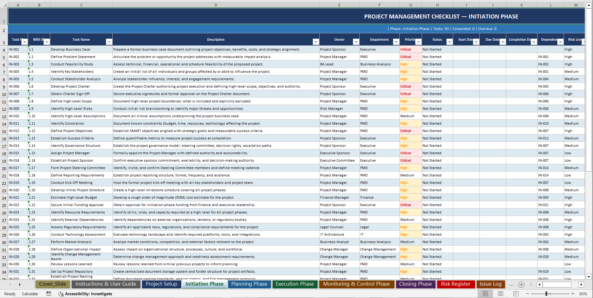 Ultimate Project Lifecycle To-Do Checklist System (Excel template (XLSX)) Preview Image